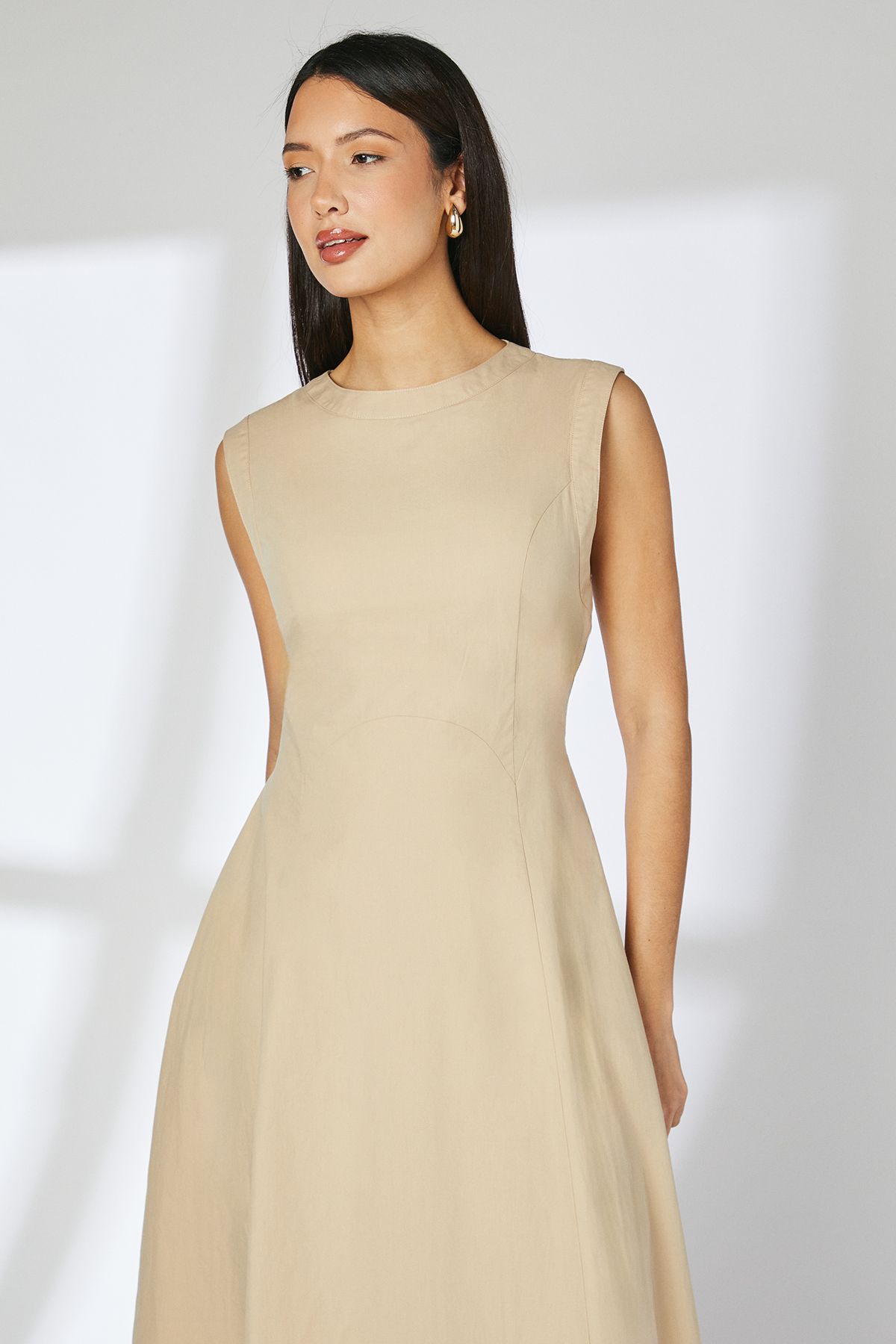 Principles Sand Seam Detail Cotton Poplin Midi Dress Sand image 2