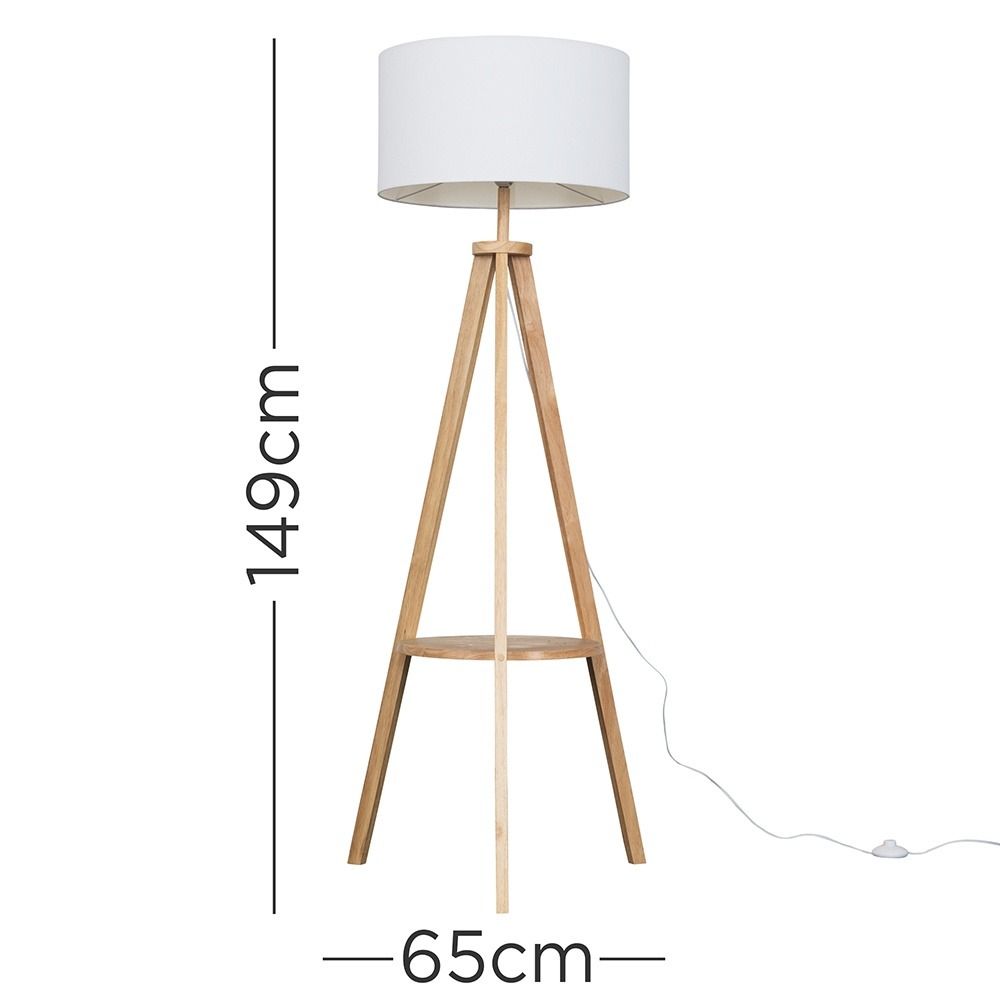 ValueLights Morrigan Natural Wood Tripod Floor Lamp with Fabric Drum Lamp Shade image 8