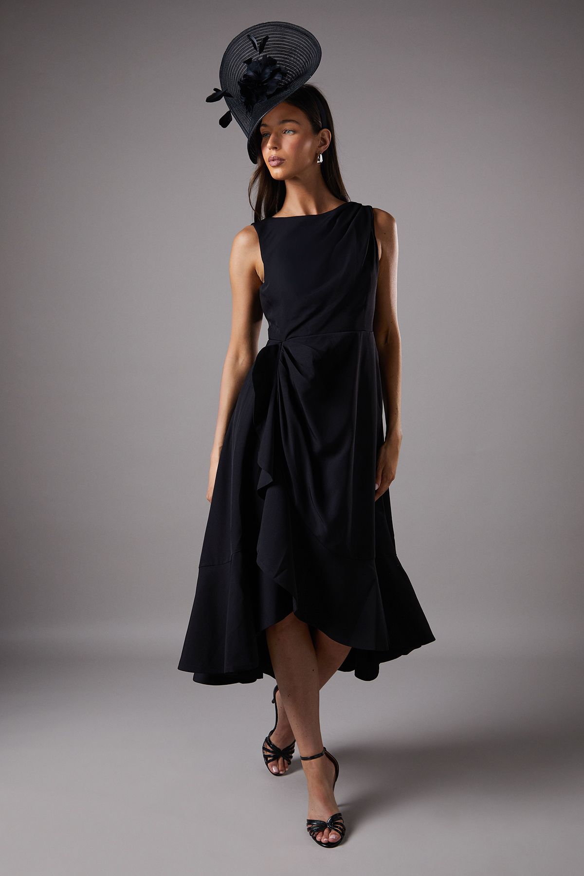 Coast Crepe Ruffle Dress With Low Back Black image 1