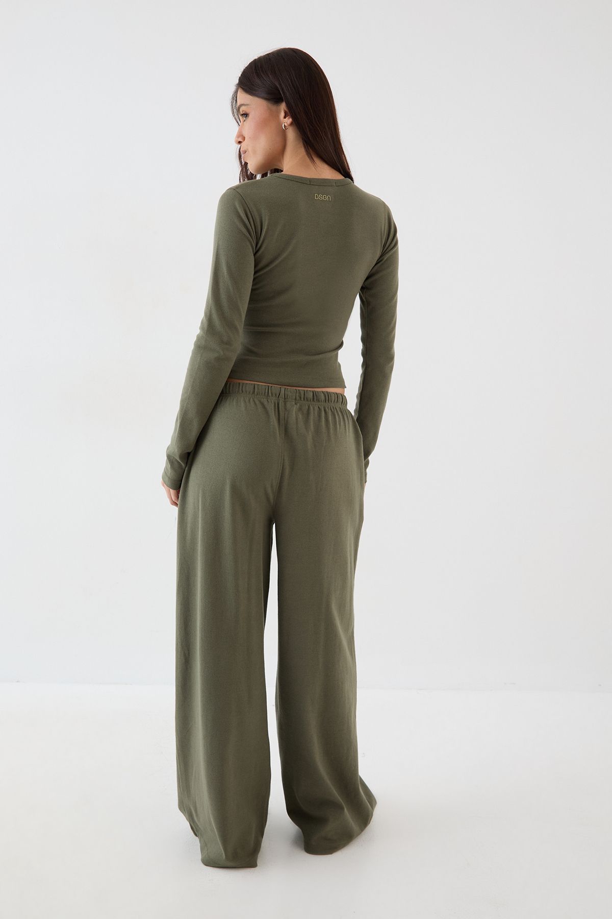 DSGN Studio DSGN Studio Embroidered Rib Wide Leg Trouser Olive image 2