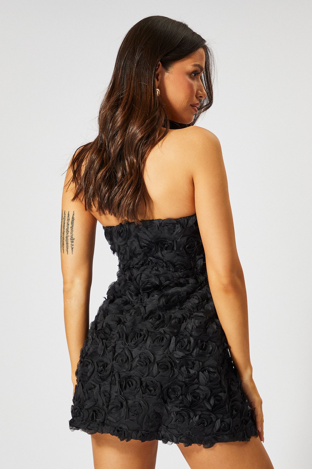 MissPap Floral Bandeau A Line Mini Dress Black image 4