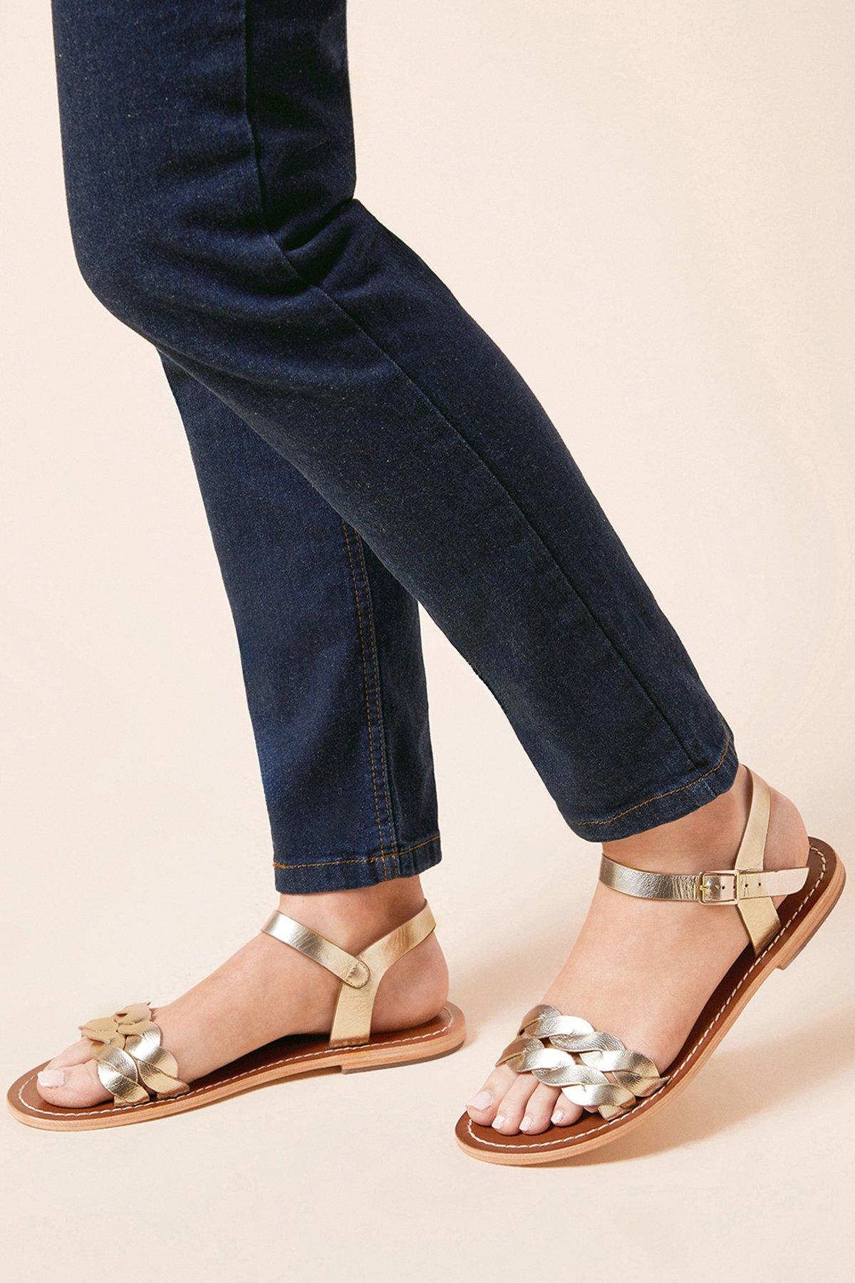 Dorothy Perkins Isobel Leather Twist Flat Sandals Gold image 1