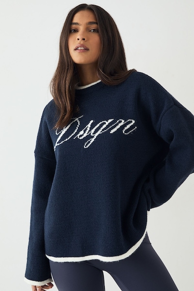 DSGN Studio DSGN Studio Script Contrast Oversized Knitted Jumper Ash Grey