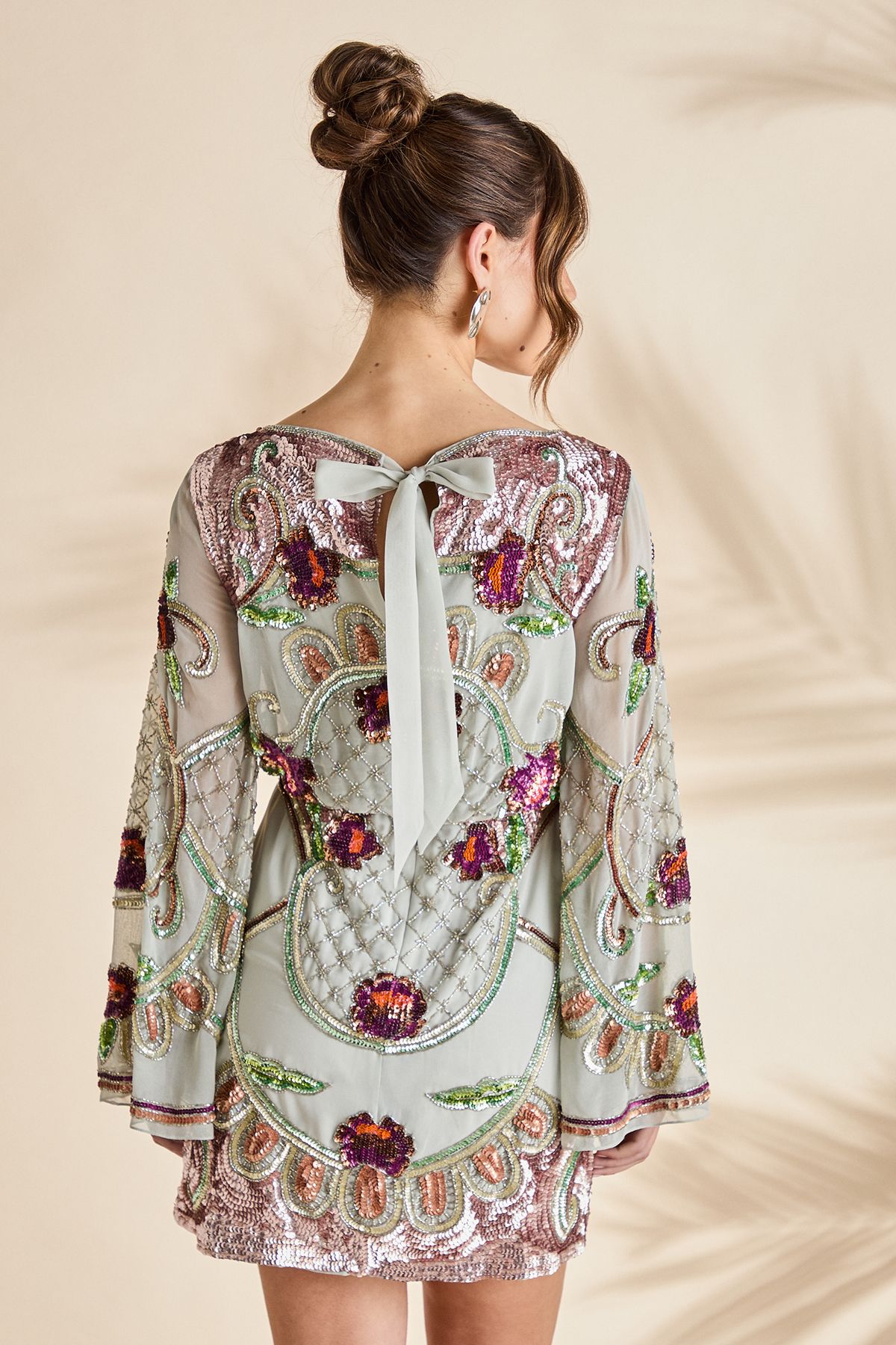 Coast Heavily Embellished Sequin Mini Dress Aqua image 3