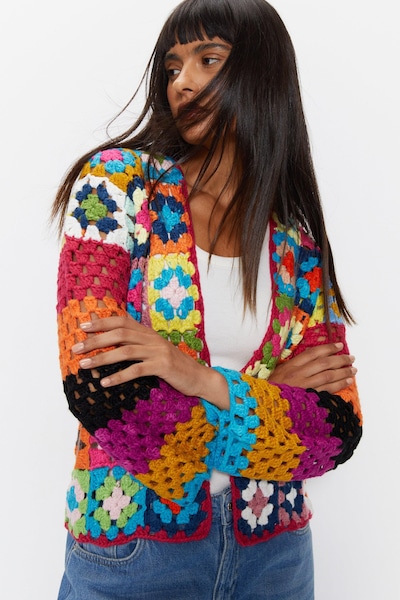 Warehouse Crochet Multicolor Oversized Cardigan Multi