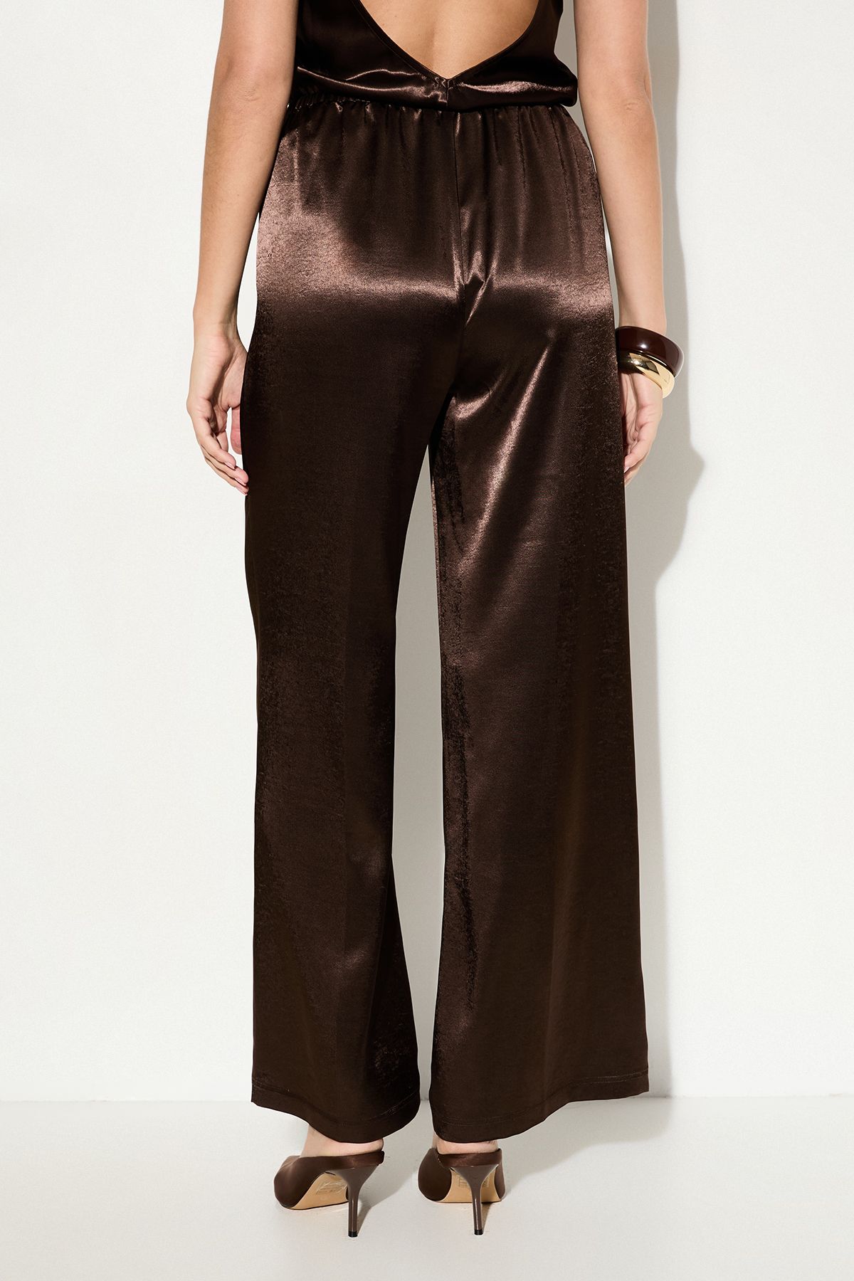 MissPap Textured Satin Fluid Trouser Chocolate image 3