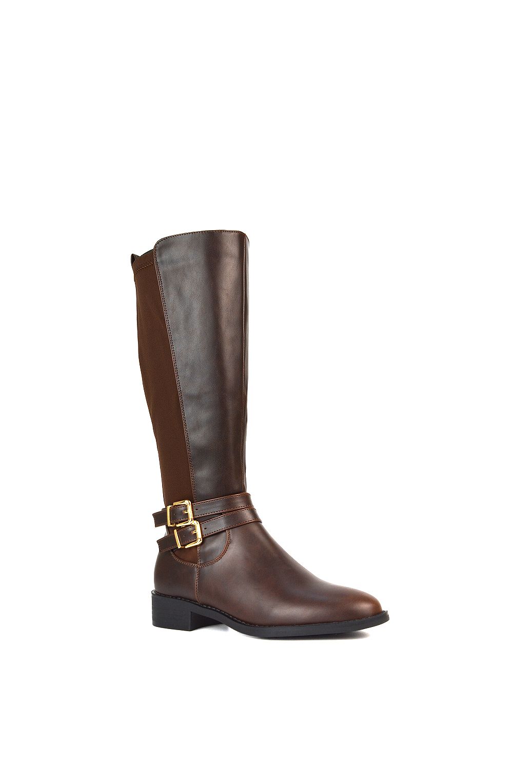 XY London 'Charlie'' Flat Heel Zip Up Knee High Stretchy Boots With Buckle image 2