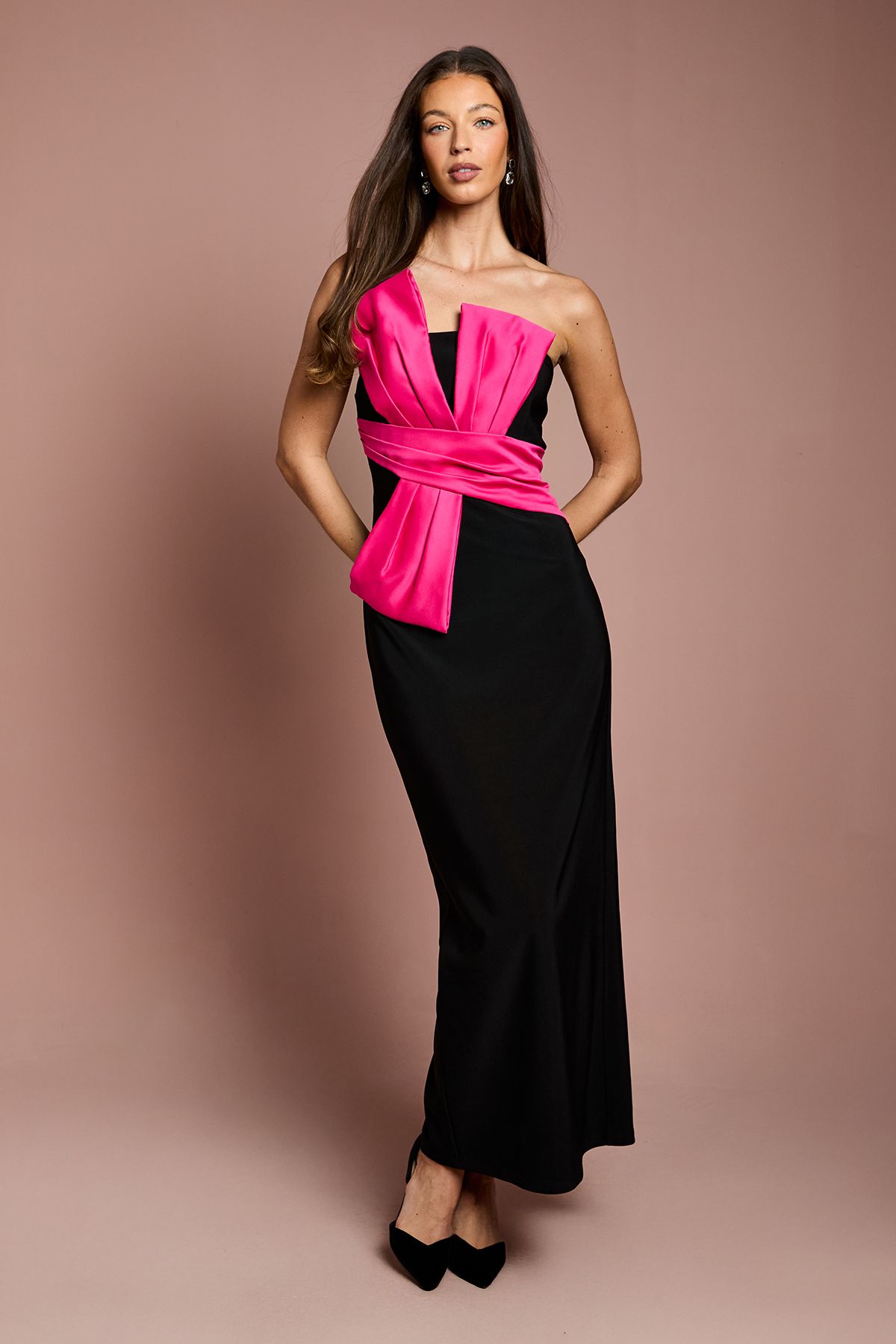 Coast Bandeau Contrast Bow Detail Column Maxi Dress Black image 1