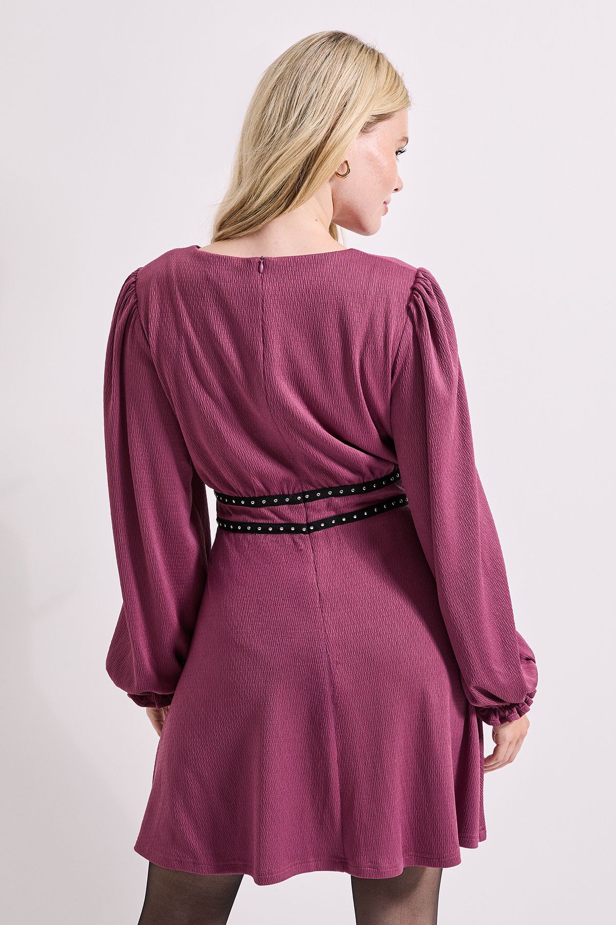 Dorothy Perkins Stud Detail Waist Jersey Mini Dress Berry image 3