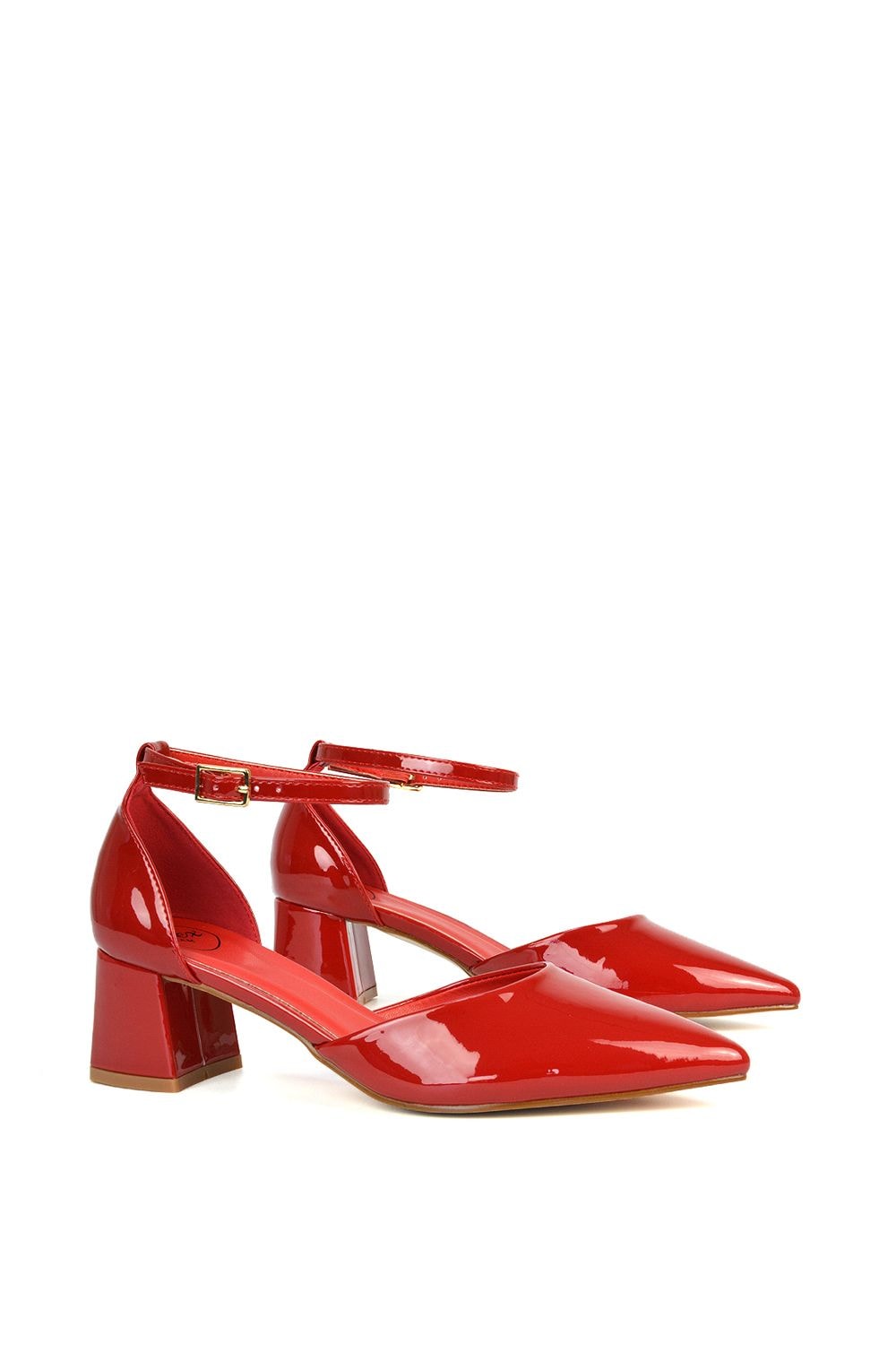 XY London 'Evie' Low Block Heel Pointed Toe Ankle Strap Court Shoes image 3