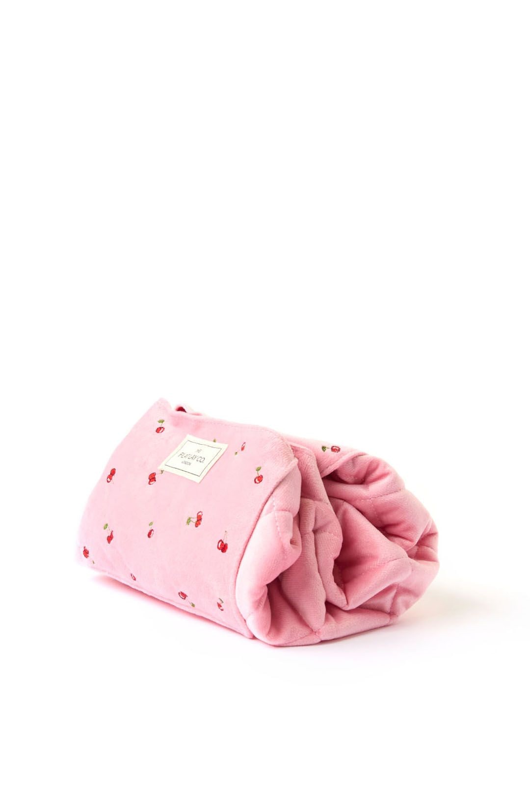 The Flat Lay Co Drawstring Makeup Bag - Ditsy Cherries Pink Embroidered Velvet Multi image 5