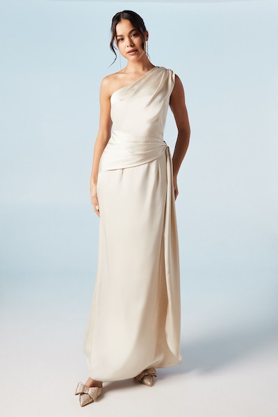 Coast One Shoulder Sash Detail Satin Bridesmaid Maxi Dress Champagne
