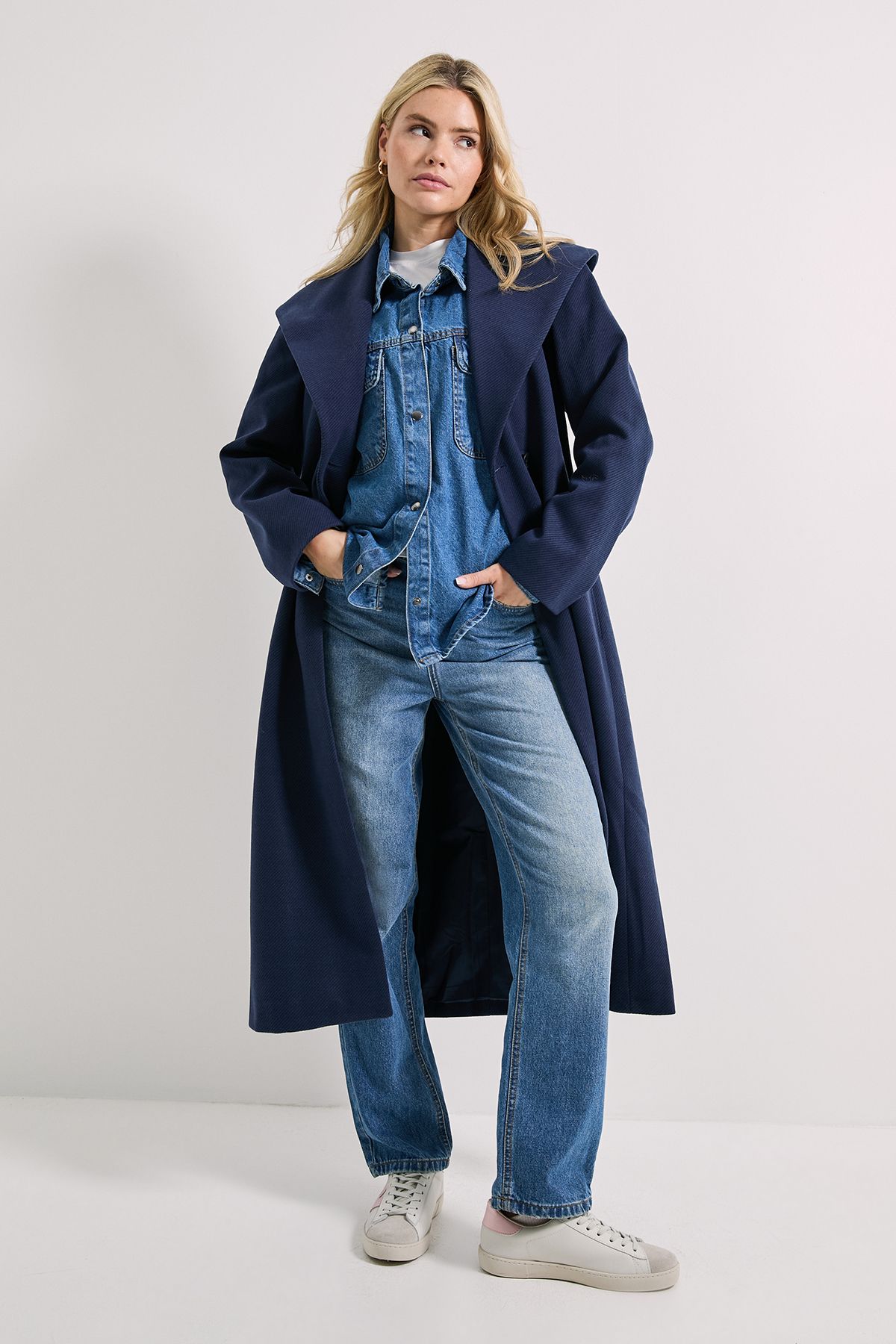 Dorothy Perkins Shawl Belted Coat Navy image 1