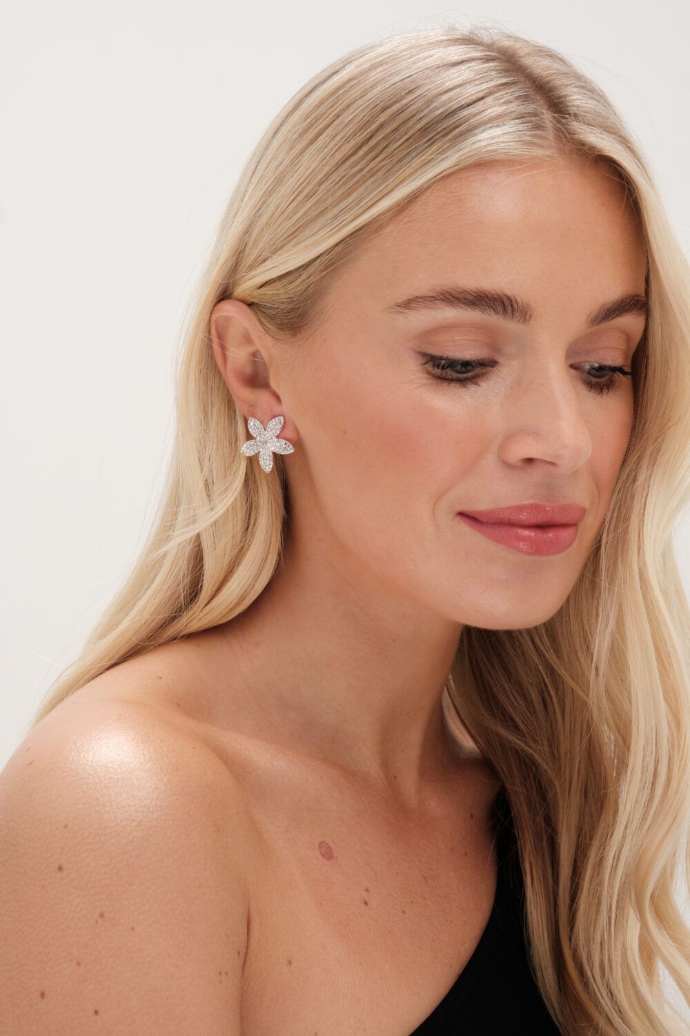 Jon Richard Silver Plated Pave Floral Earrings image 2