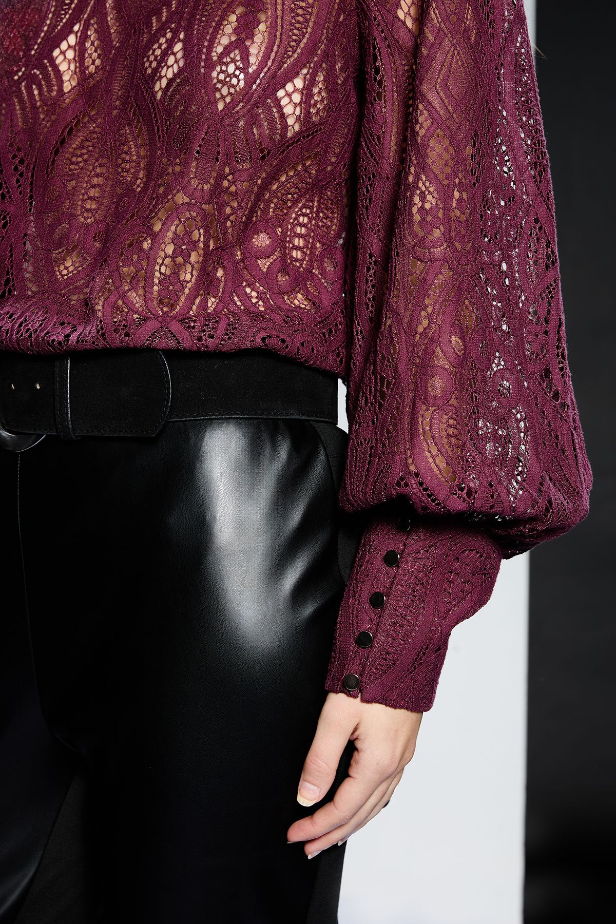 RUNWAY 1.8.1.8 Runway 1.8.1.8 Lace Tie Neck Blouse Berry image 4