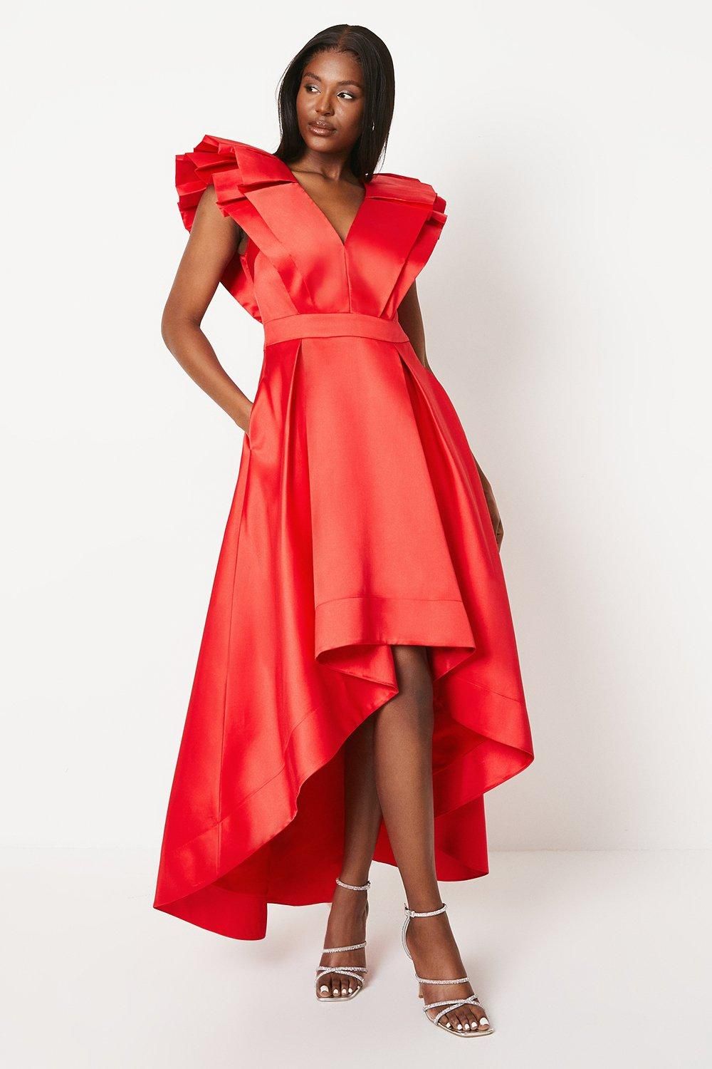 Coast Frill Sleeve V Neck Midi Dress Red image 1
