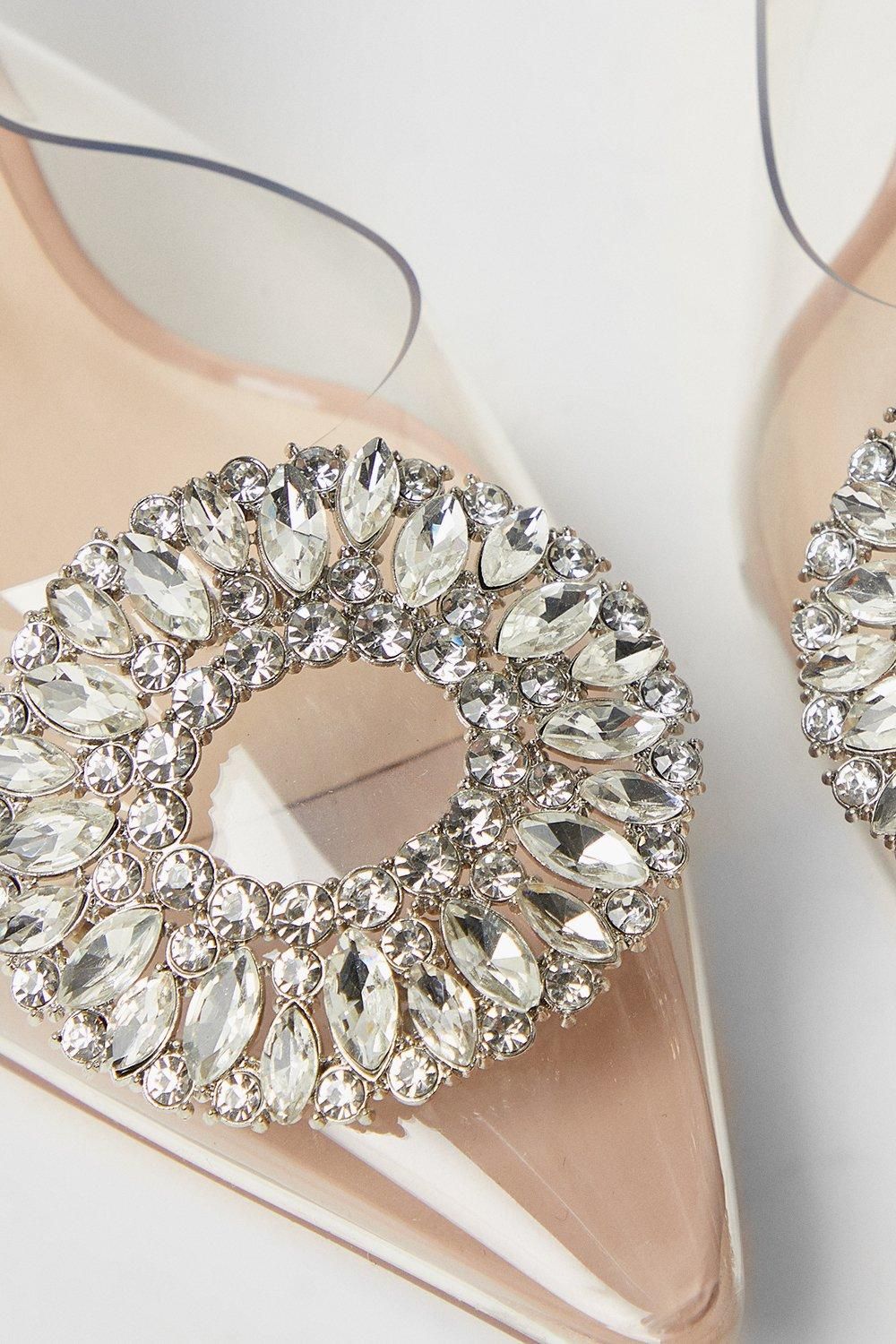 Coast Serene Diamante Brooch Slingback High Stiletto Court Shoes Neutral image 4