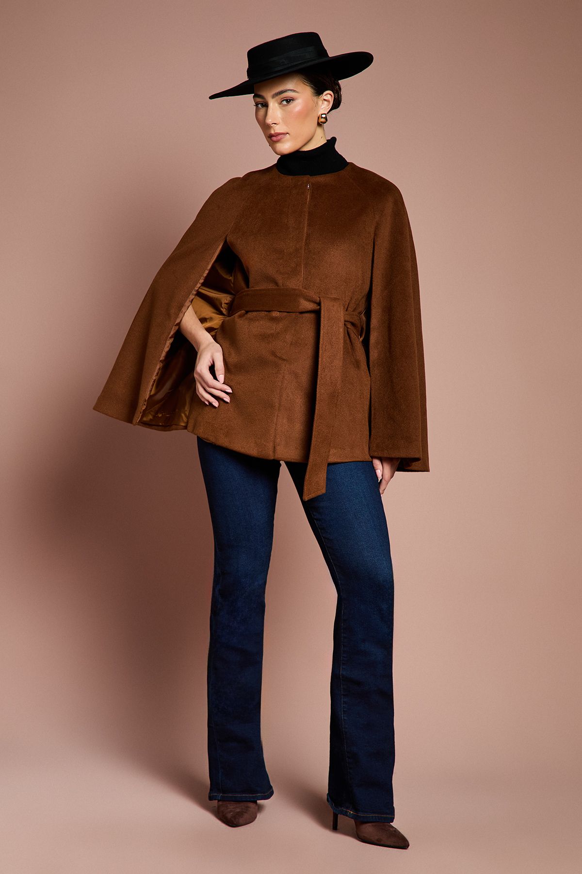 Coast Lisa Tan Belted Short Occasion Cape Coat Tobacco image 4