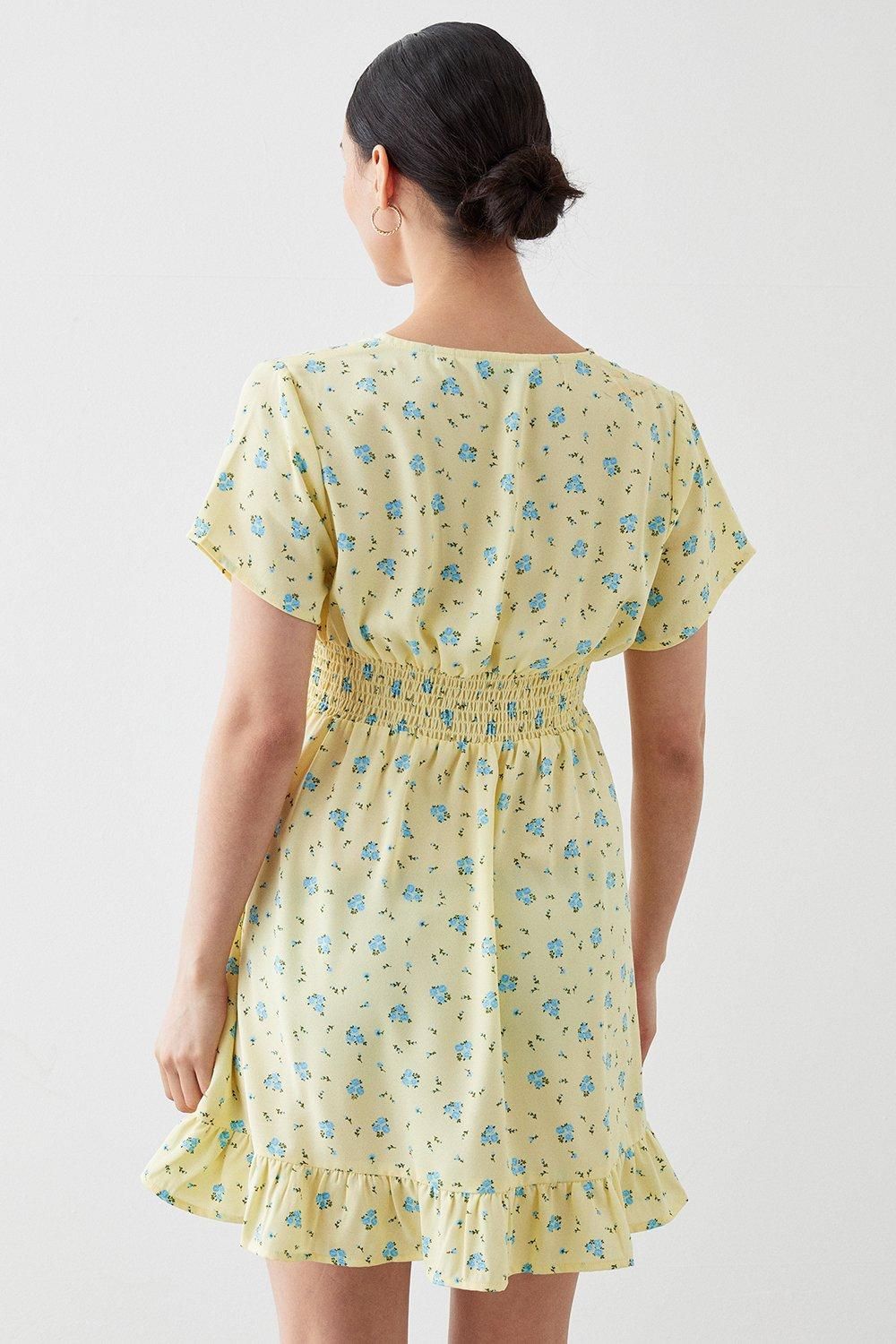 Dorothy Perkins Petite Yellow Ditsy Tie Front Mini Dress Yellow image 3