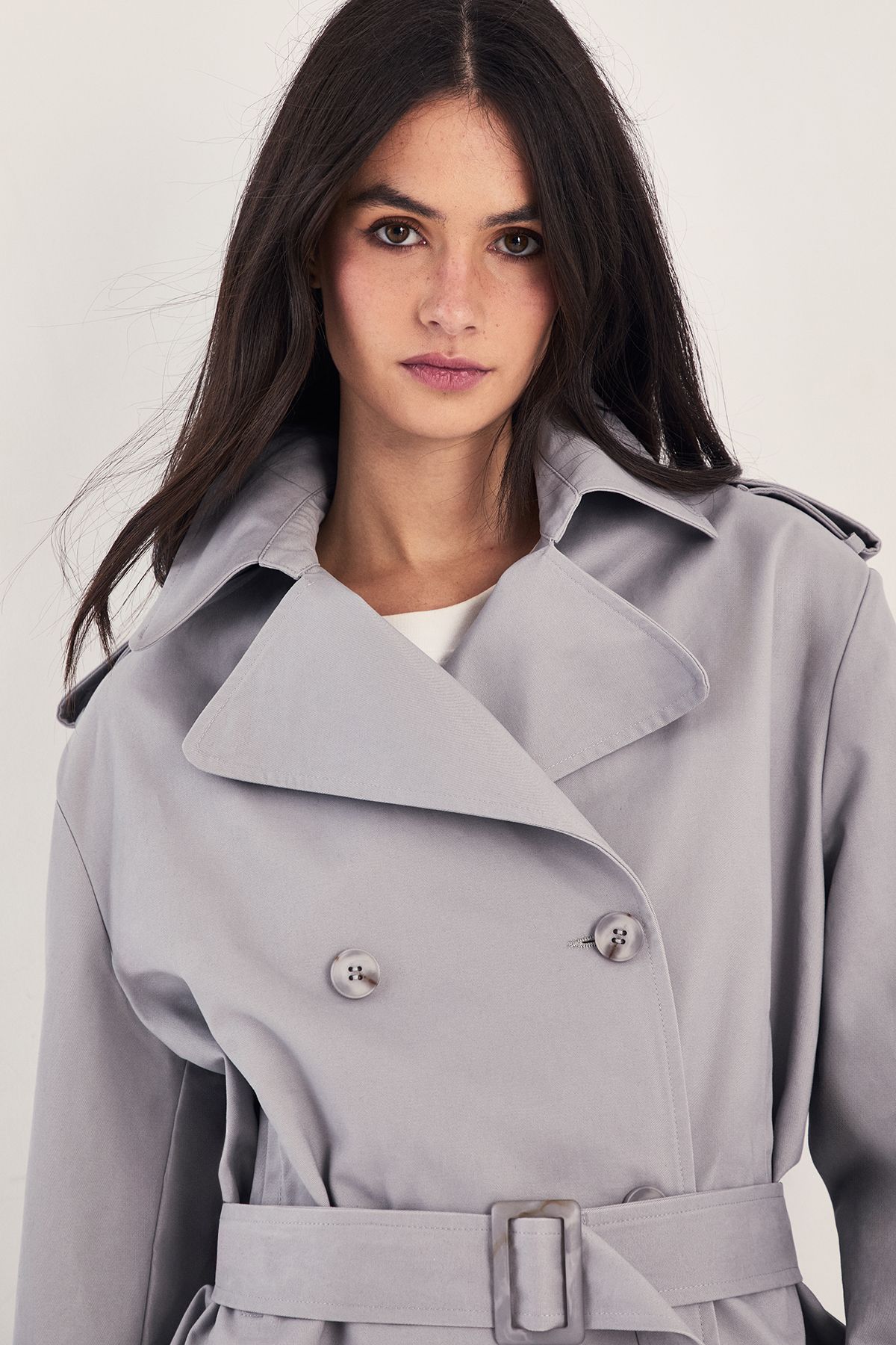 NastyGal Premium Short Trench Grey image 3