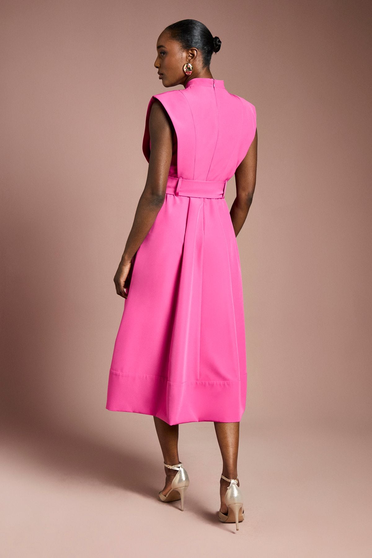 Coast Colour Block Belted Pleat Detail Midi Dress Magenta image 3