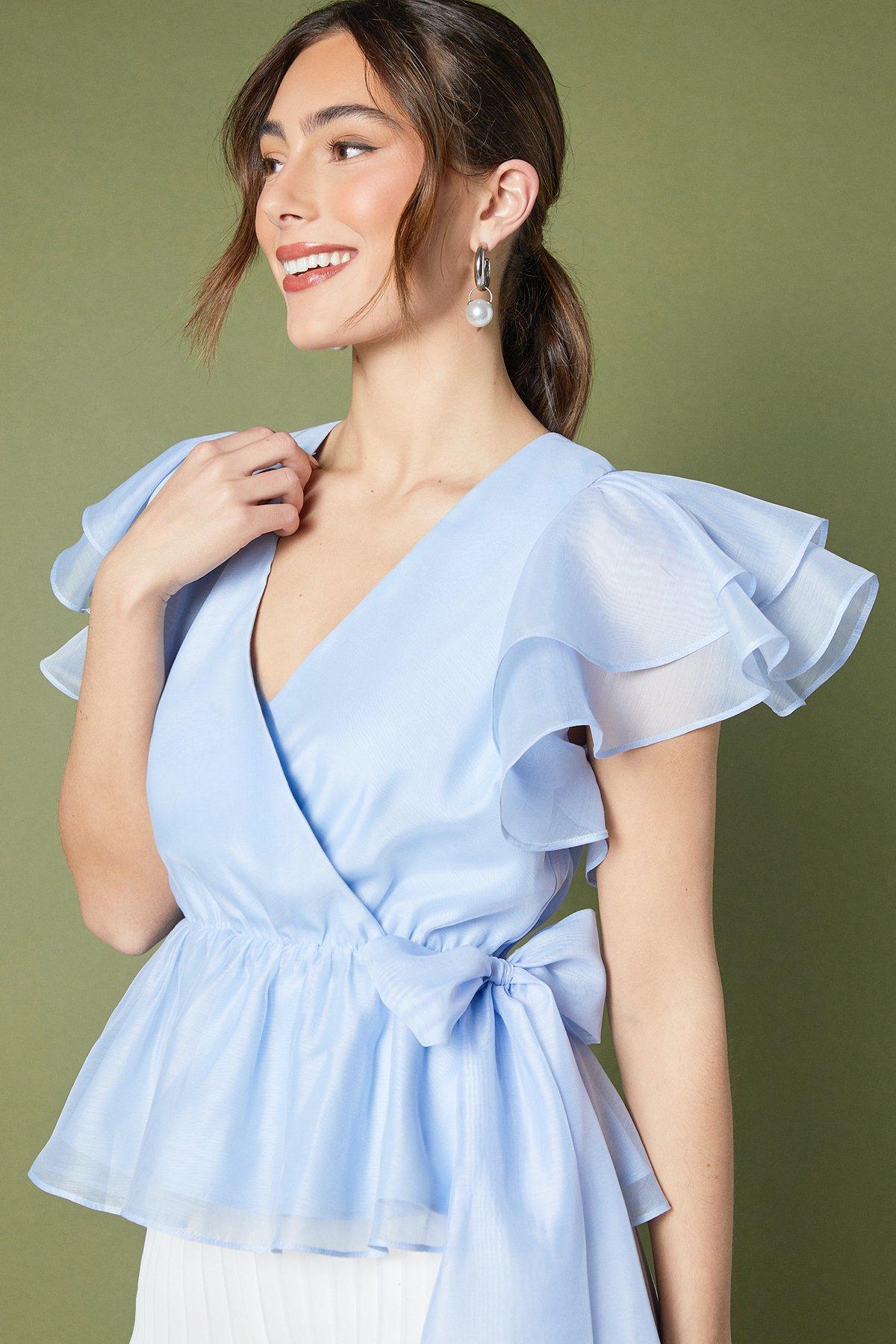 Coast Organza Frill Wrap Top Blue image 3