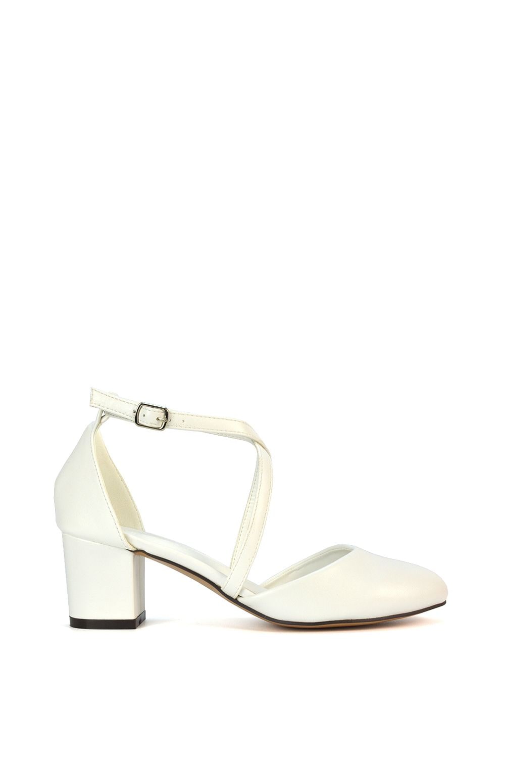 XY London 'Cindy' Strappy Mid Low Block Heel Court Shoes with Ankle Strap image 1