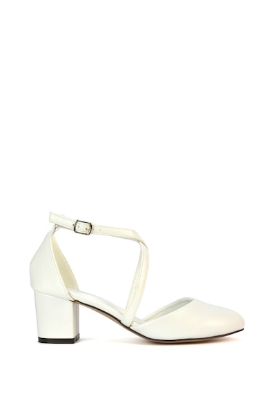 XY London 'Cindy' Strappy Mid Low Block Heel Court Shoes with Ankle Strap