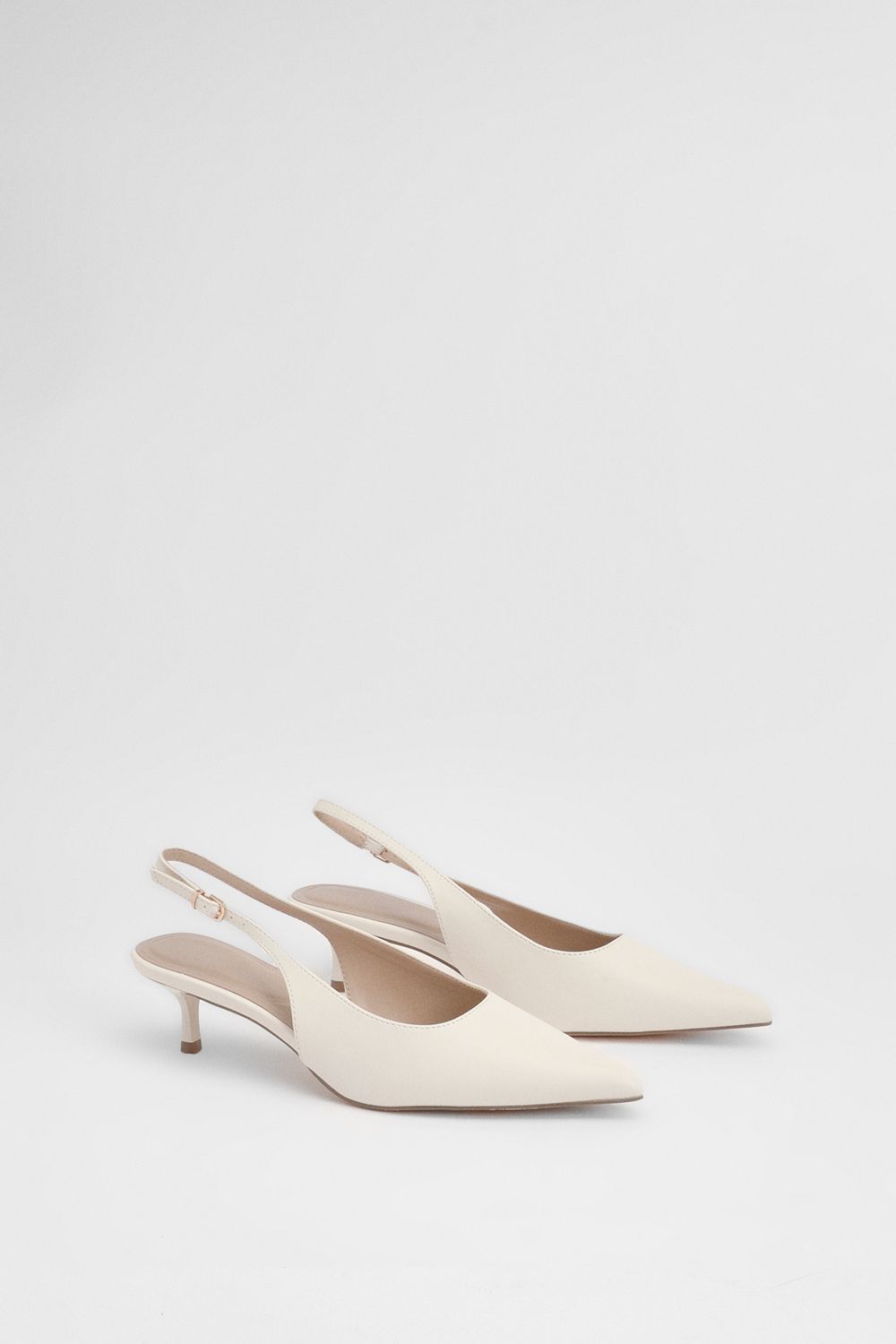 Oasis Jess Faux Leather Kitten Heel Slingback Court Shoes Beige