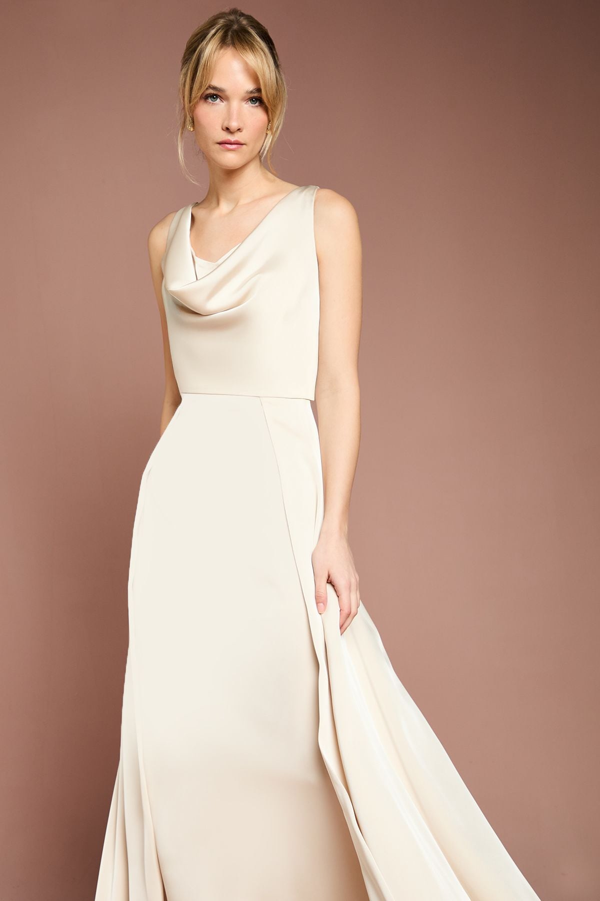 Coast Coast Honoured Sleeveless Cowl Neck Satin Maxi Bridesmaid Dress Champagne image 2