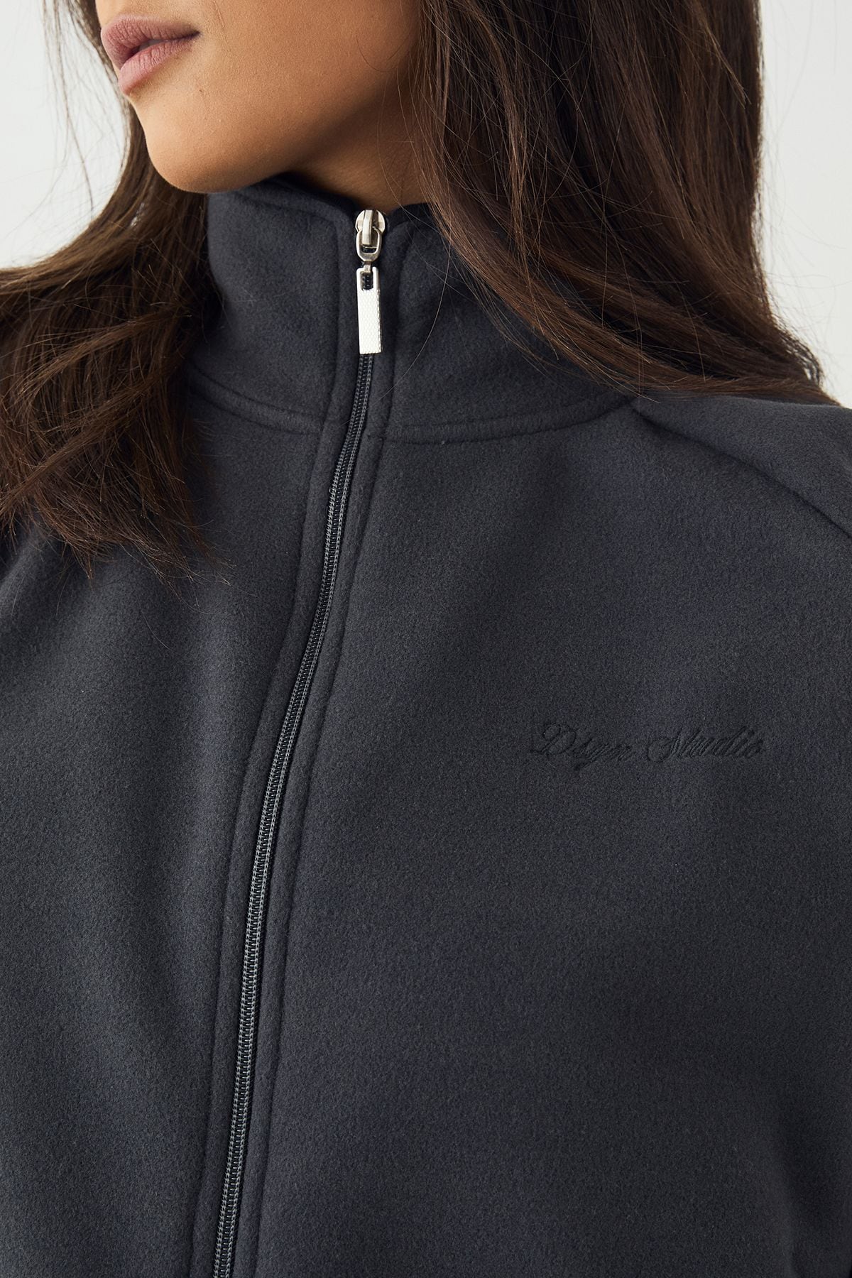 DSGN Studio DSGN Studio Polar Fleece Zip Through Funnel Neck Sweatshirt Charcoal image 4