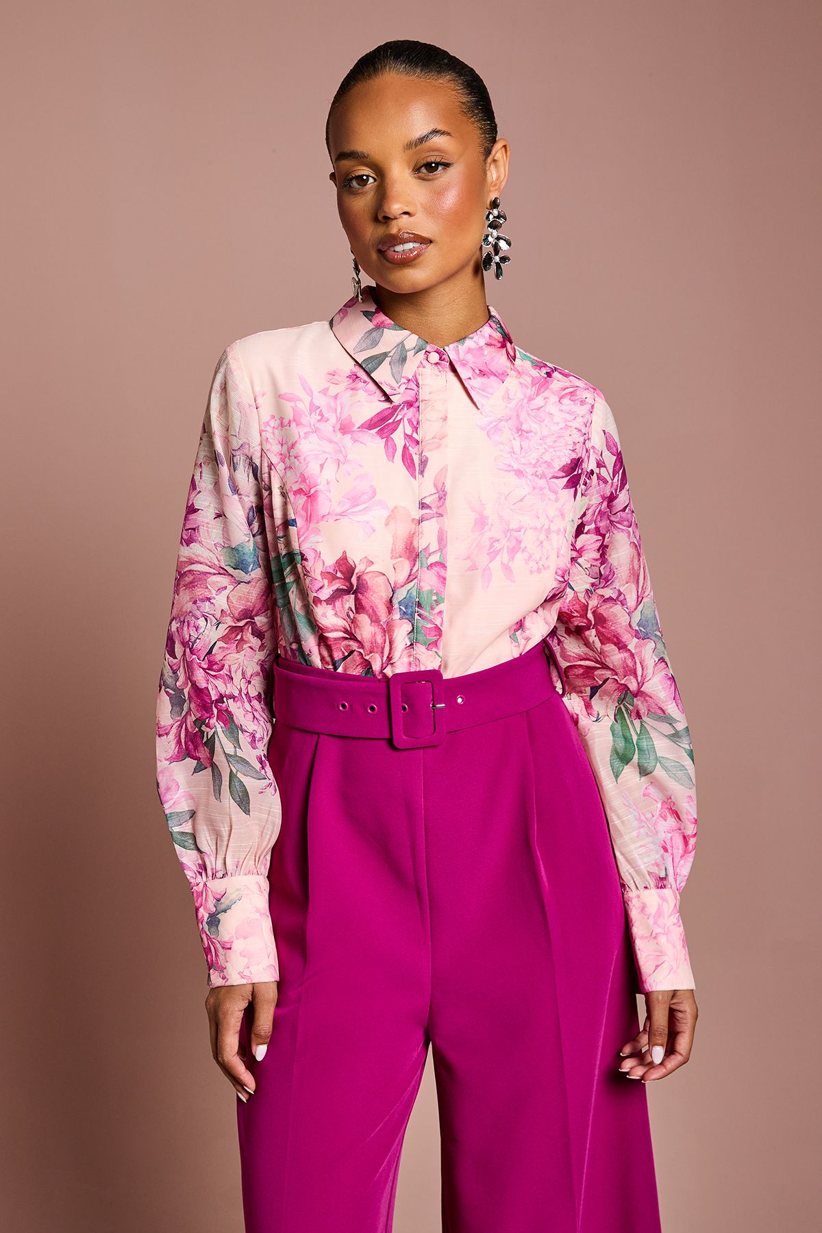 Coast Petite Printed Blouson Sleeve Wide Leg Jumpsuit Plum image 2