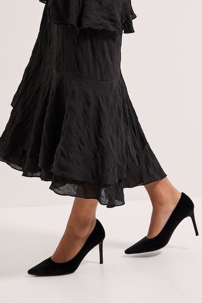 Dorothy Perkins Wide Fit Dash Velvet Pointed High Stiletto Heel Court Shoes Black