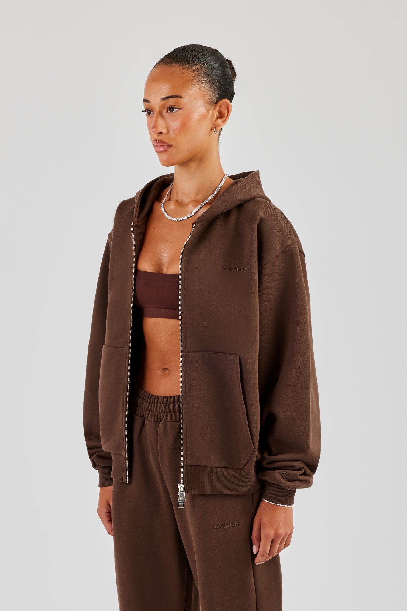 Cernucci Oversized Zip Through Hoodie - Chocolate image 4