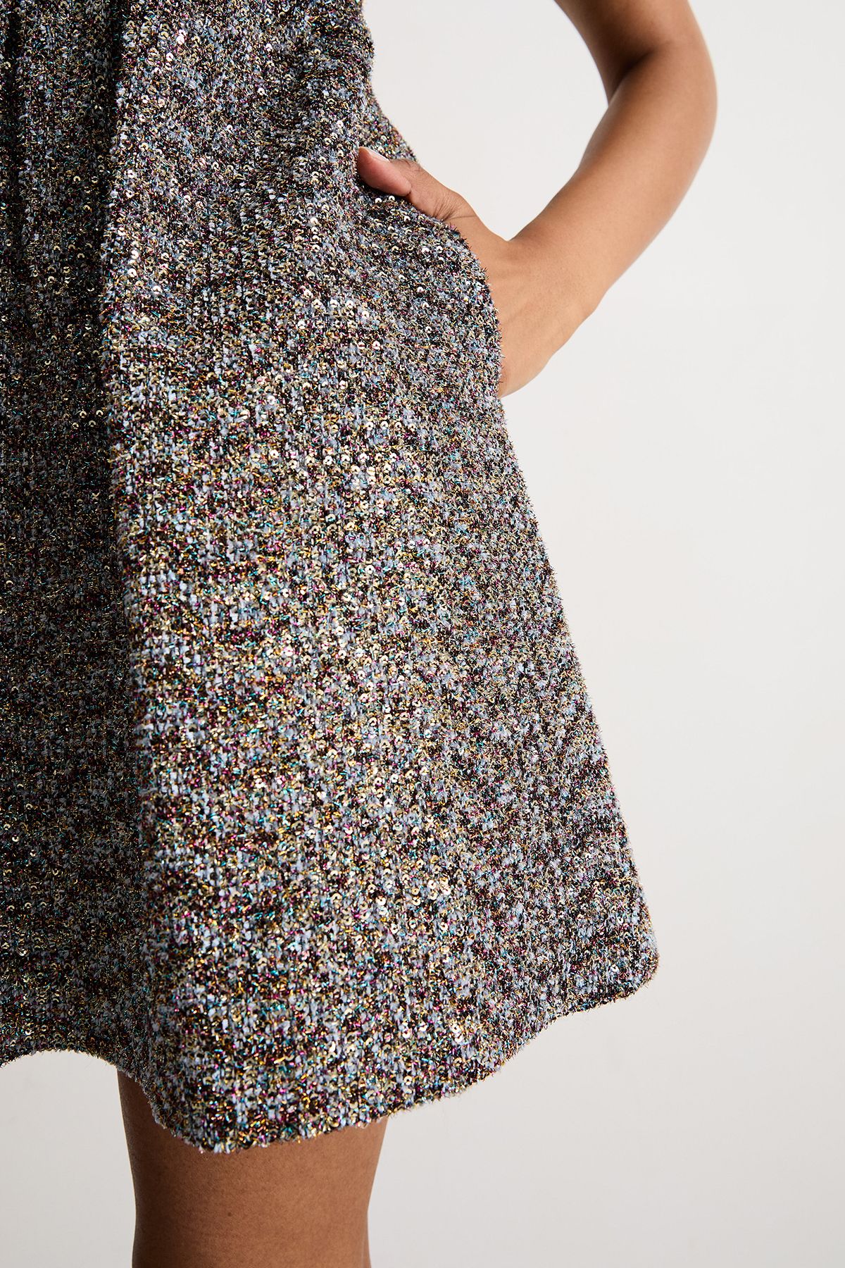 Warehouse Metallic Jacquard Babydoll Dress Multi image 4