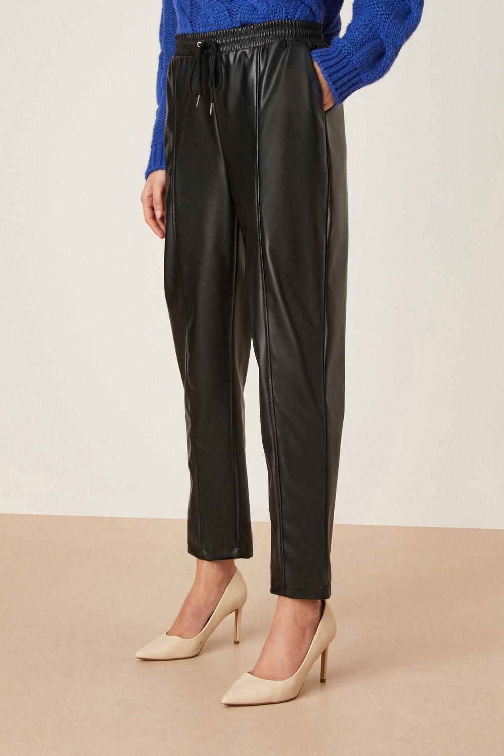 Dorothy Perkins Faux Leather Seam Detail Jogger Black image 1