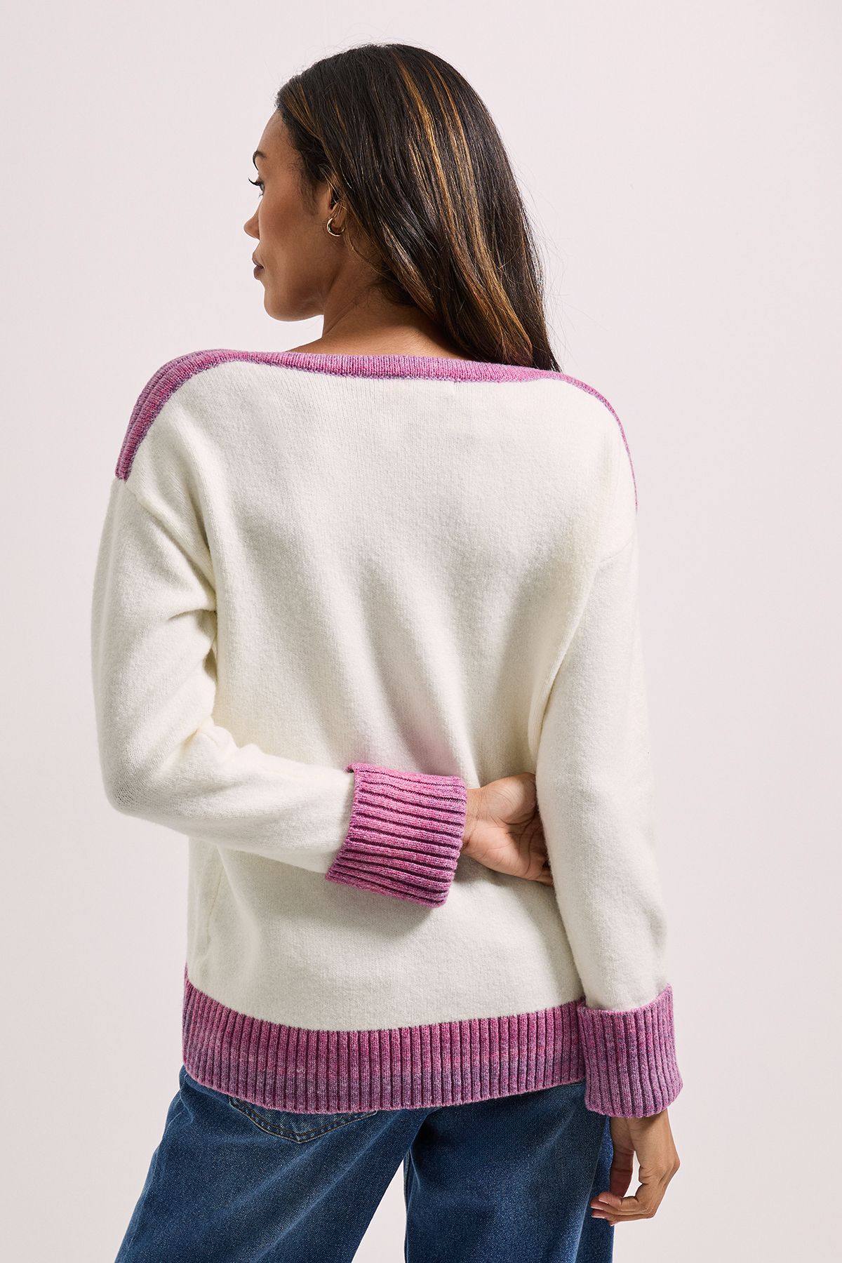 Dorothy Perkins Ombre Contrast Boat Neck Jumper Ivory image 3