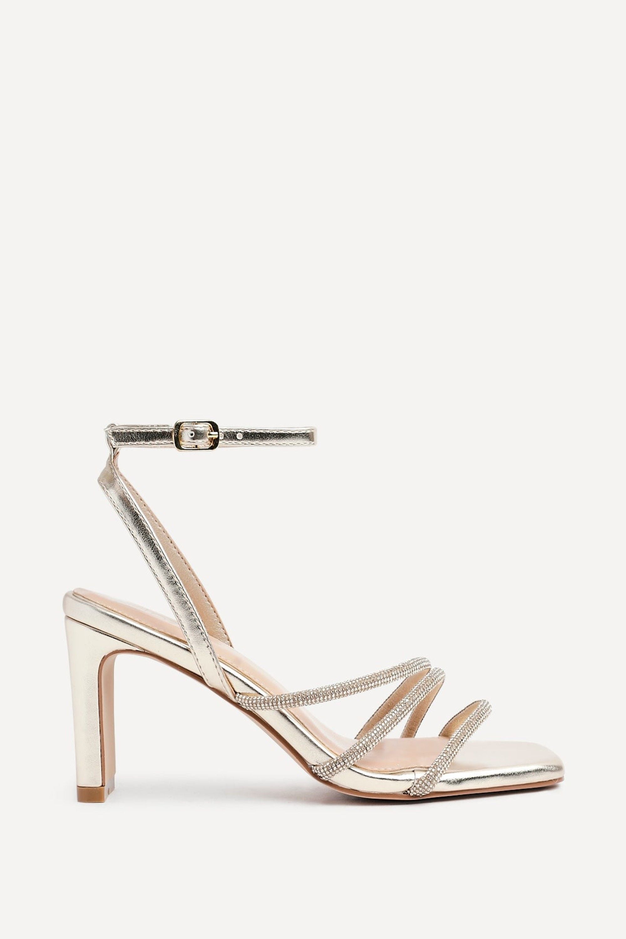 Linzi Glimmer Gold Faux Leather Diamante Block Heel