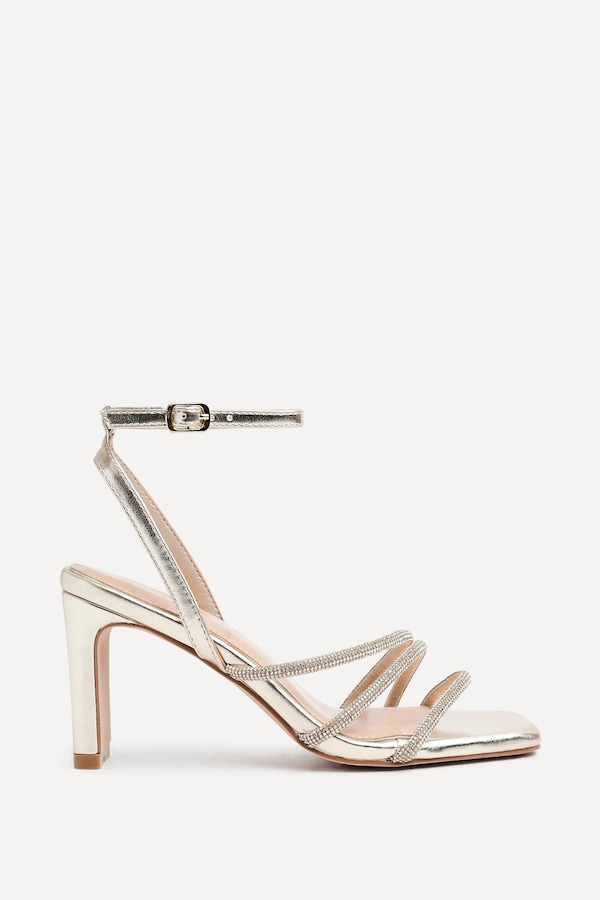 Linzi Glimmer Gold Faux Leather Diamante Block Heel