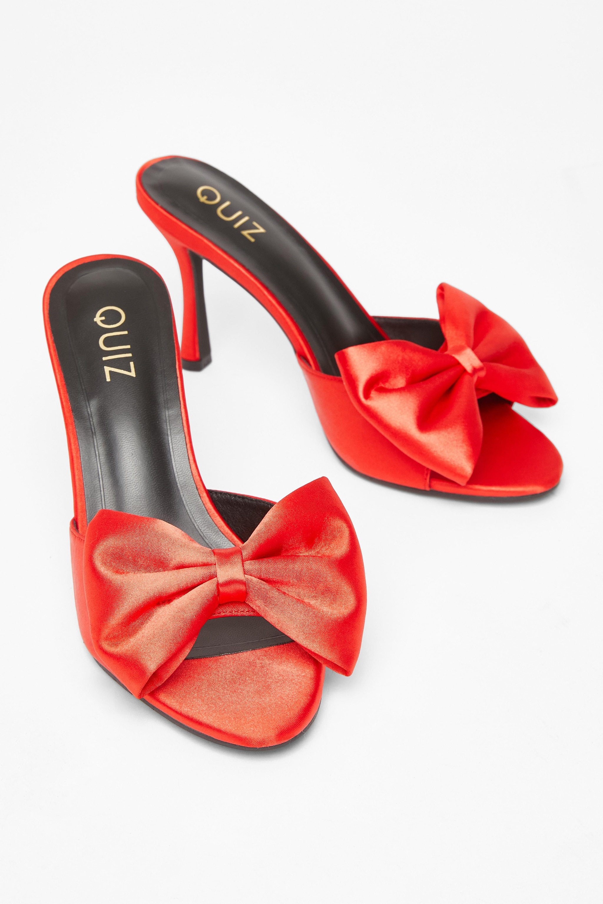 Quiz Red Satin Bow Mule Heels image 2