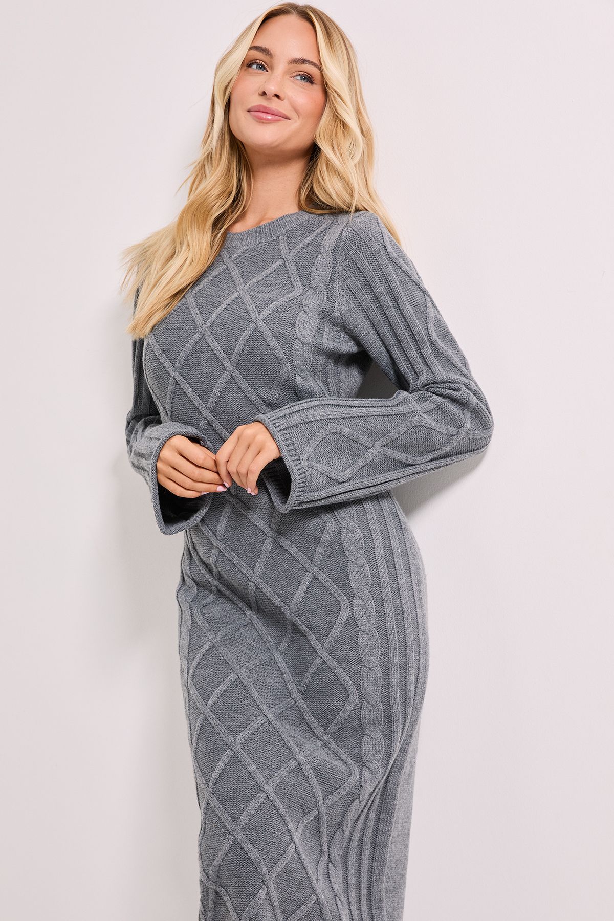 Dorothy Perkins Cable Detail Midi Dress Grey Marl image 4