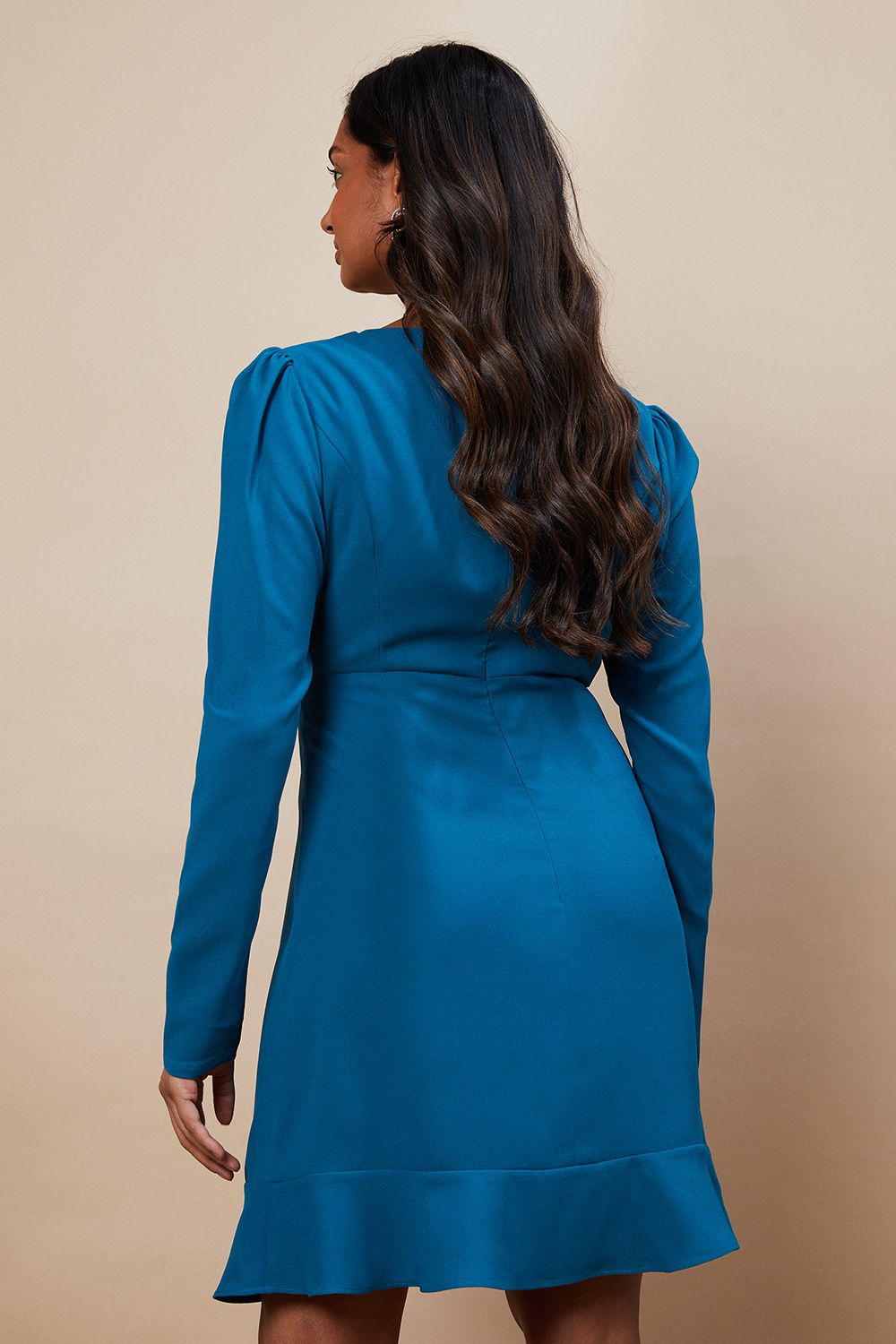 Oasis Petite Occasion Crepe Diamante Trim Cut Out Mini Dress Teal image 3