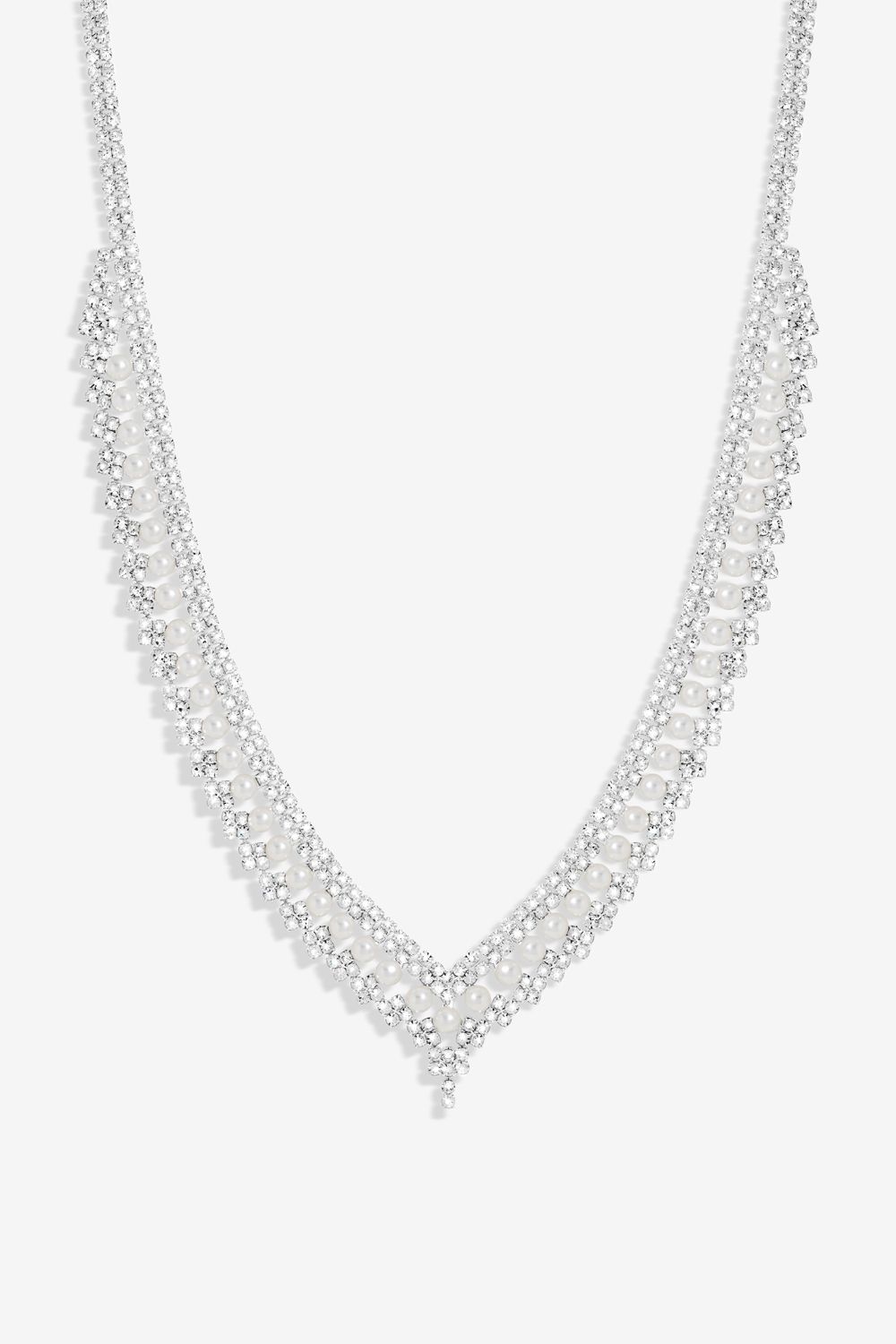 Jon Richard Silver Plated Pearl And Crystal V Necklace image 1