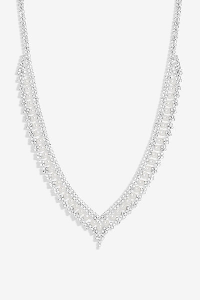 Jon Richard Silver Plated Pearl And Crystal V Necklace
