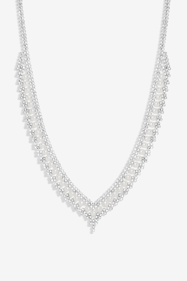 Jon Richard Silver Plated Pearl And Crystal V Necklace