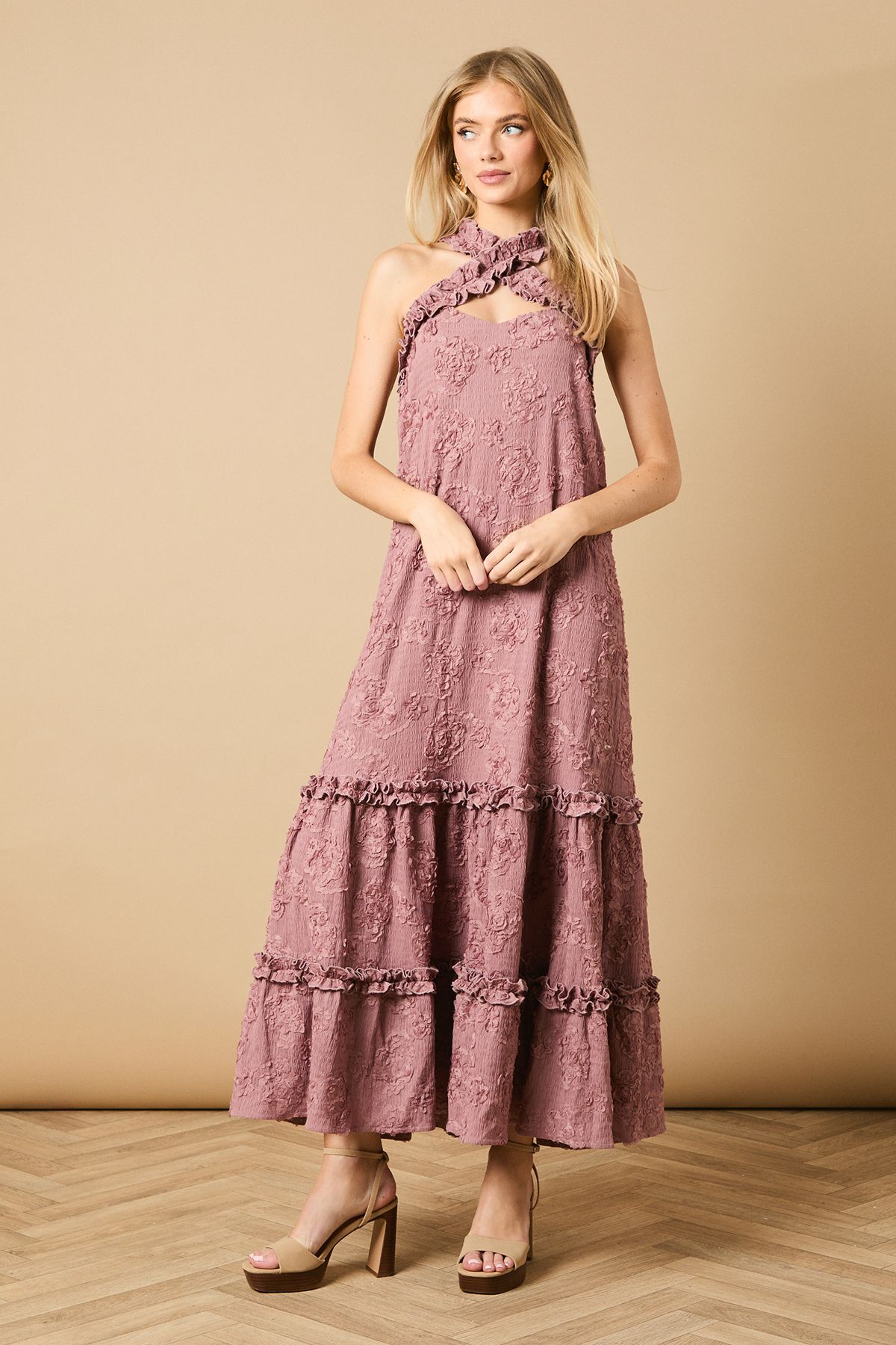 Oasis Floral Ruffle Detail Tiered Maxi Dress Rose image 1