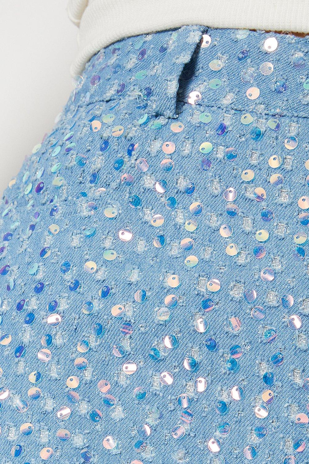 Warehouse Sequin Straight Leg Denim Jeans Mid Blue image 4