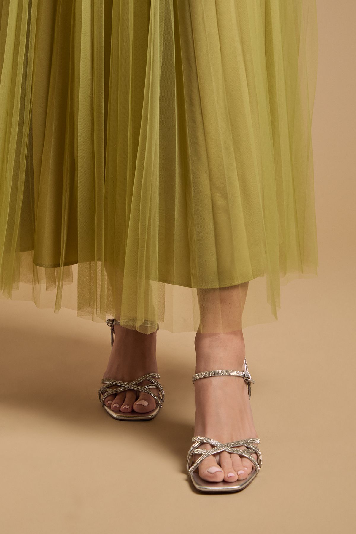 Oasis Sana Metallic Faux Leather Embellished Cage High Stiletto Heeled Sandals Silver image 2