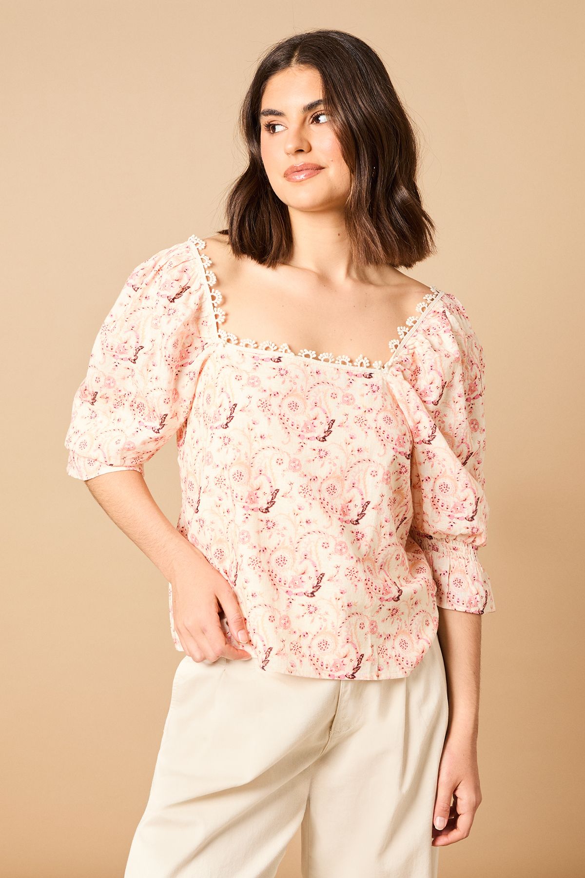 Oasis Printed Square Neck Puff Sleeve Top Multi image 2