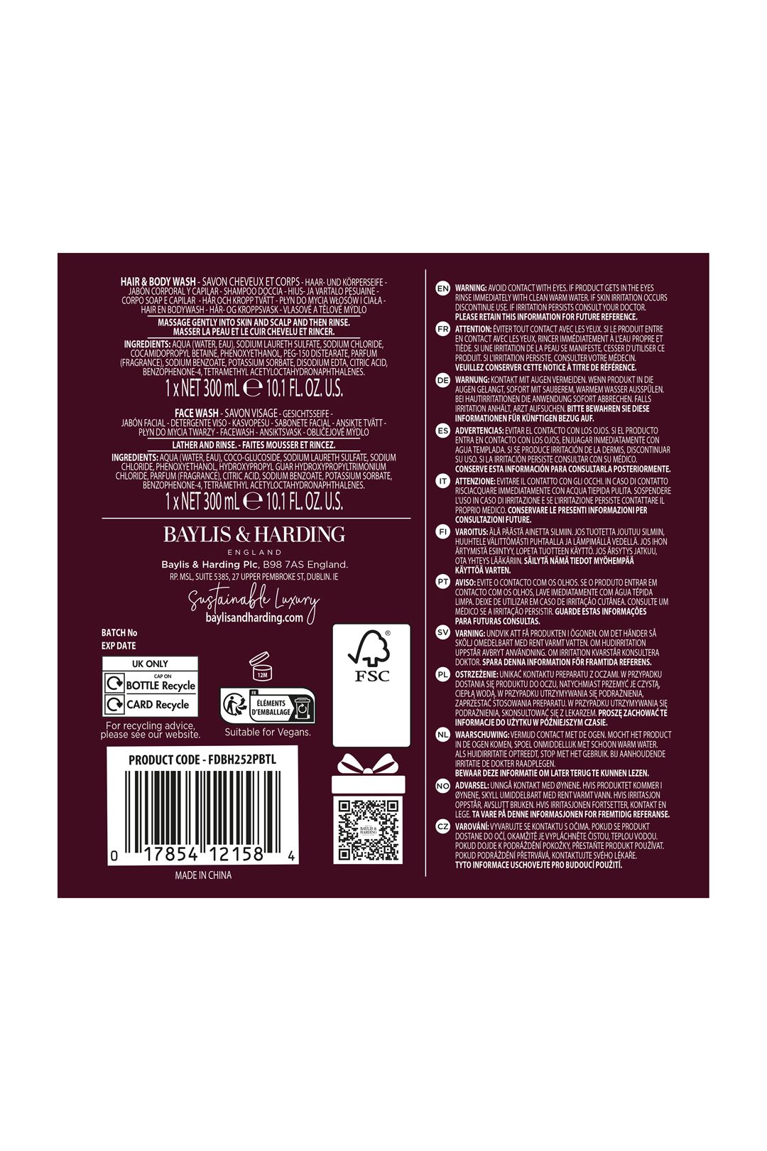 Baylis & Harding The Fuzzy Duck Bergamot, Hemp & Sandalwood Men's Refreshing Duo Gift Set Multi image 8